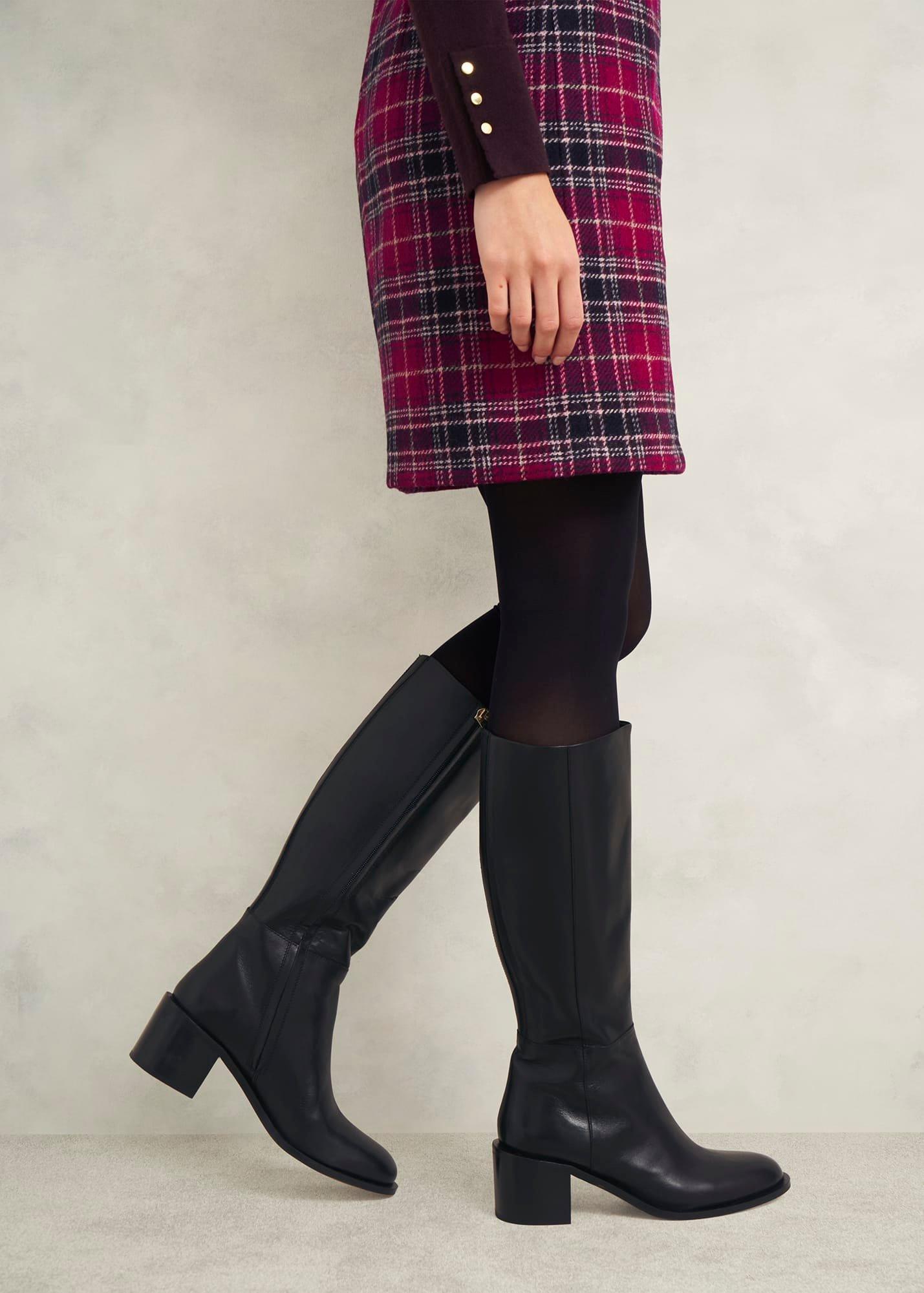 Darcie Leather Knee Boots, Black, hi-res