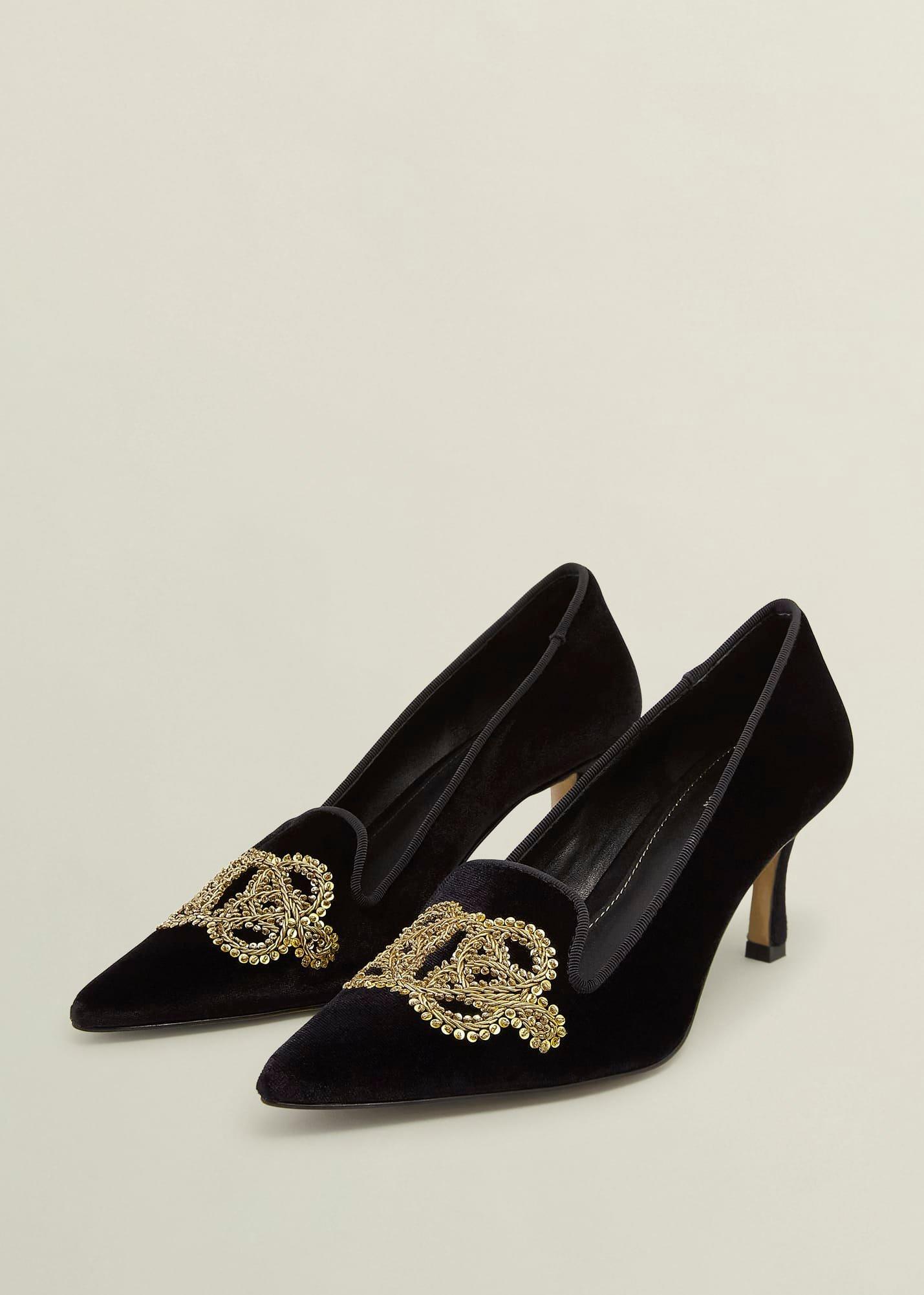 Keston Embellished Velvet Courts, Black, hi-res