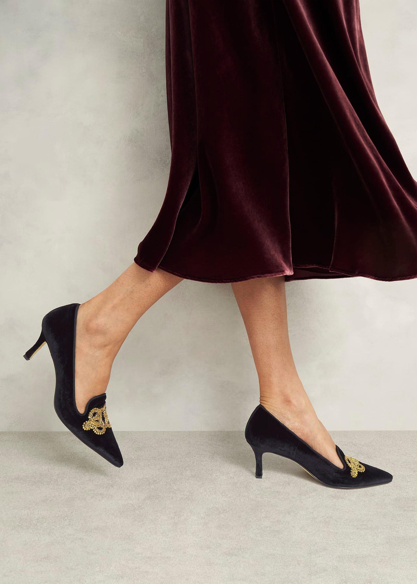 Keston Embellished Velvet Courts, Black, hi-res