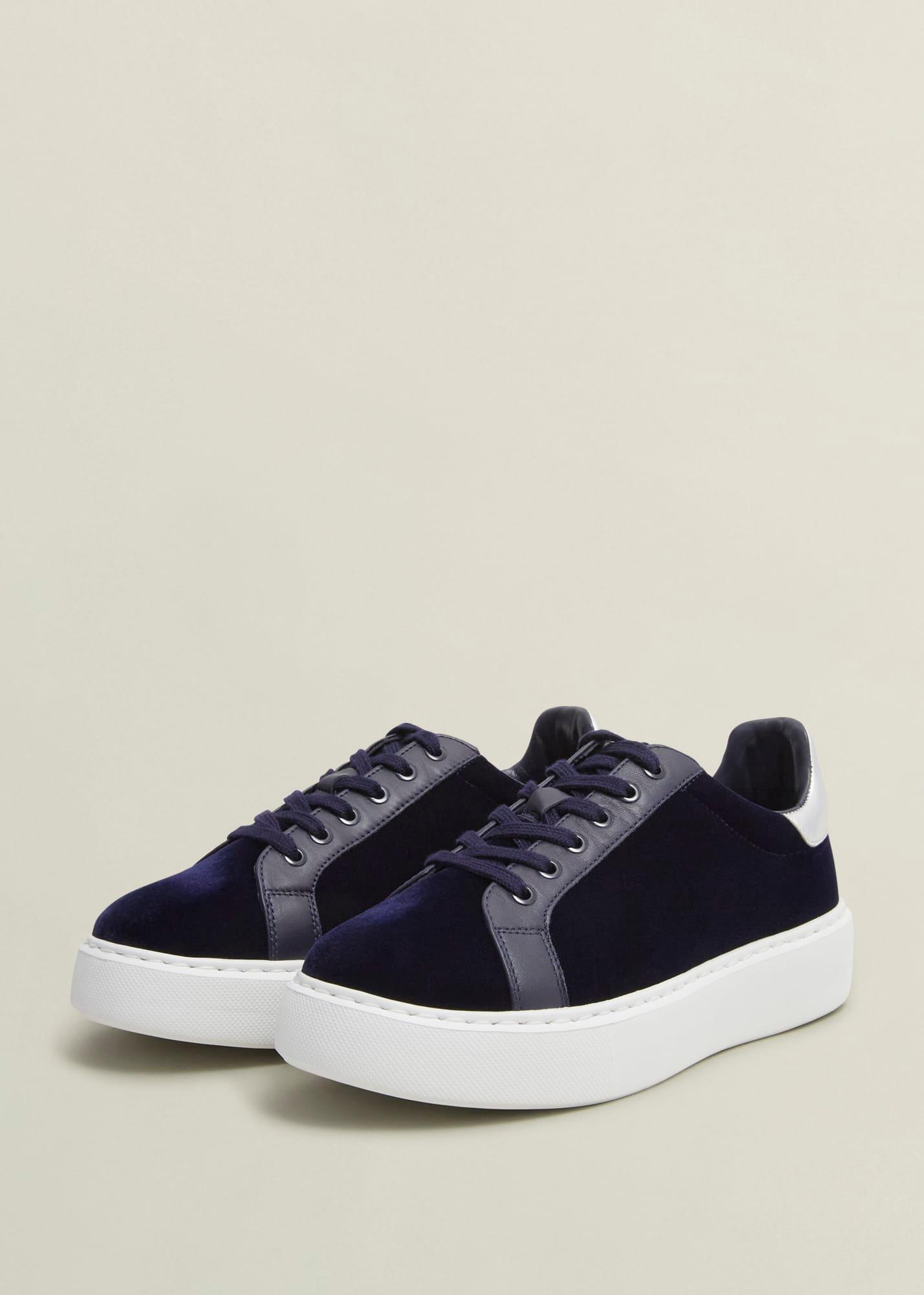 Cosima Velvet Trainer, Navy, hi-res