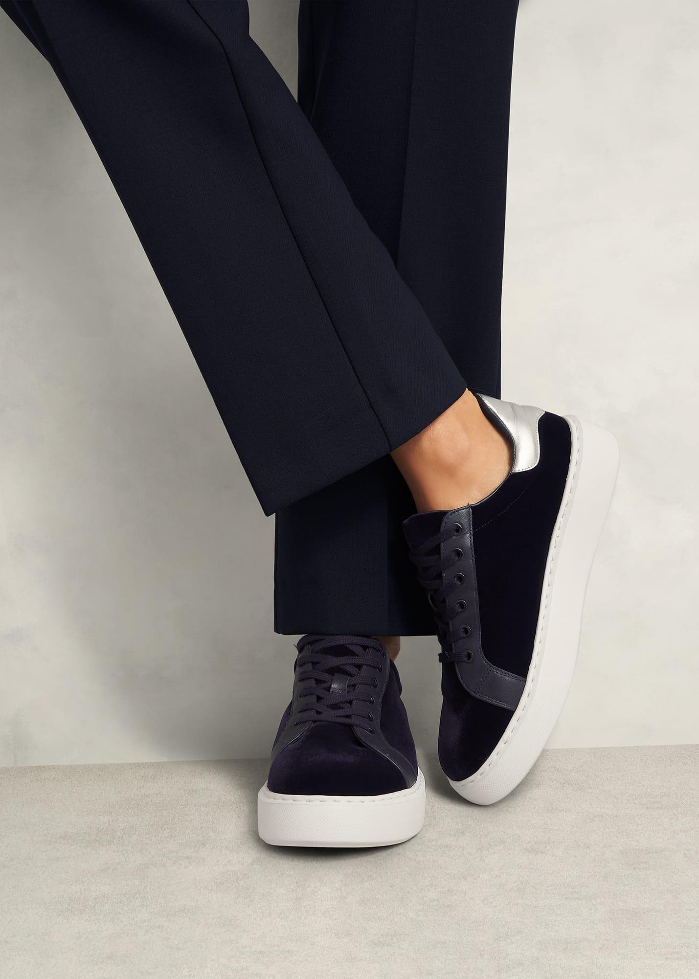 Cosima Velvet Trainer, Navy, hi-res