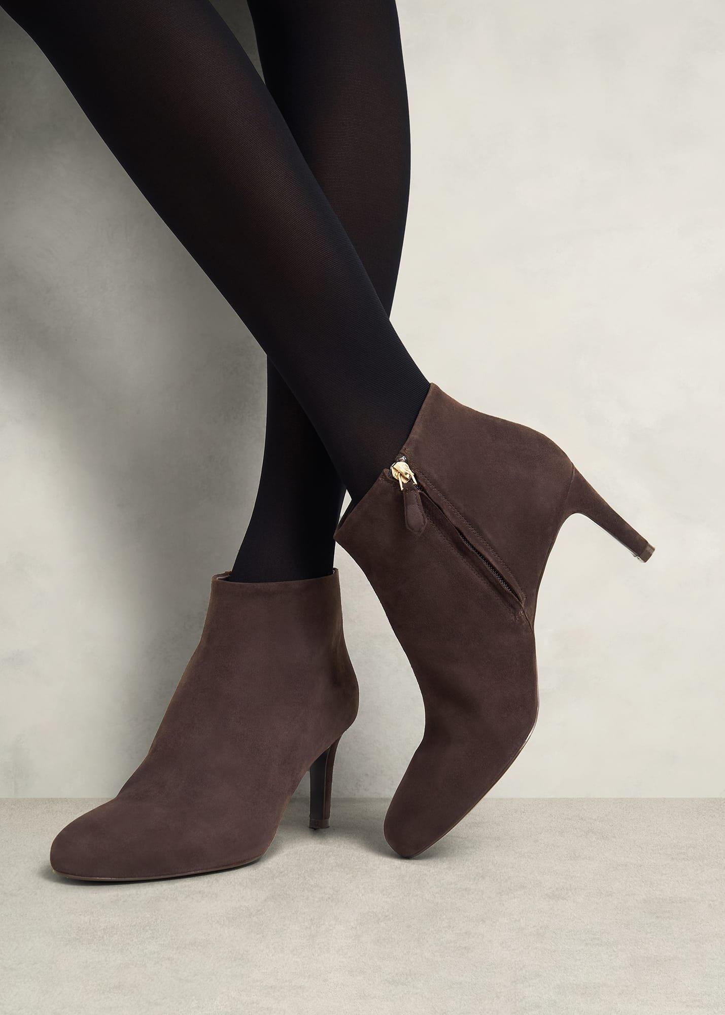 Lizzie Suede Ankle Boots, Chocolate Brown, hi-res