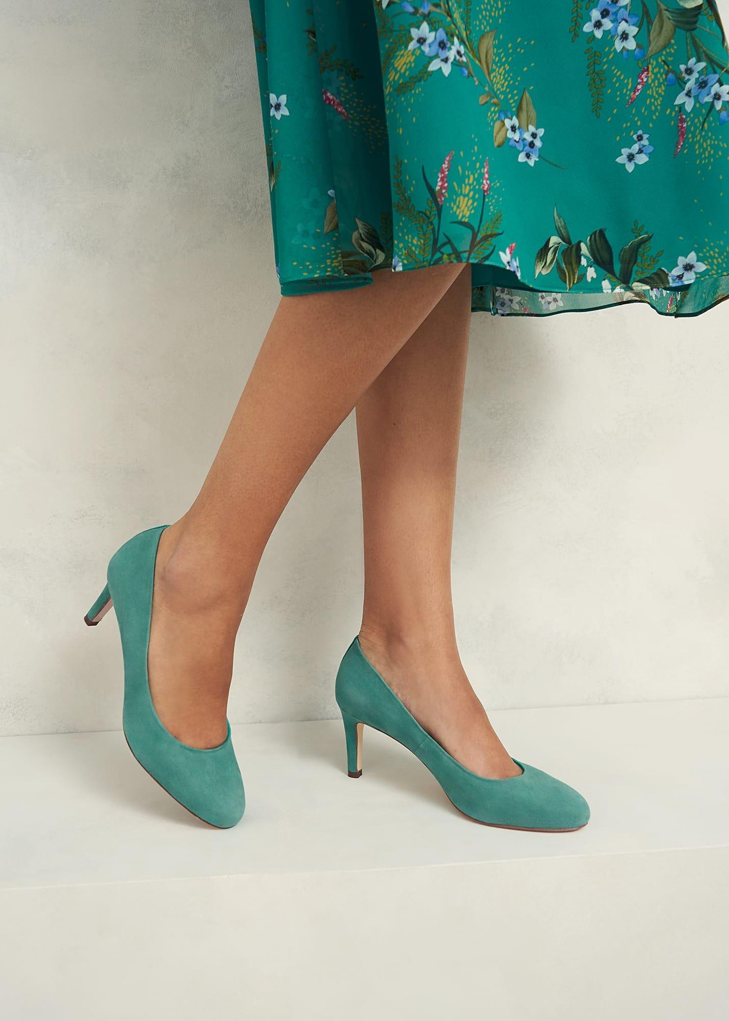 Lizzie Suede Court Shoes, Deep Aqua Green, hi-res