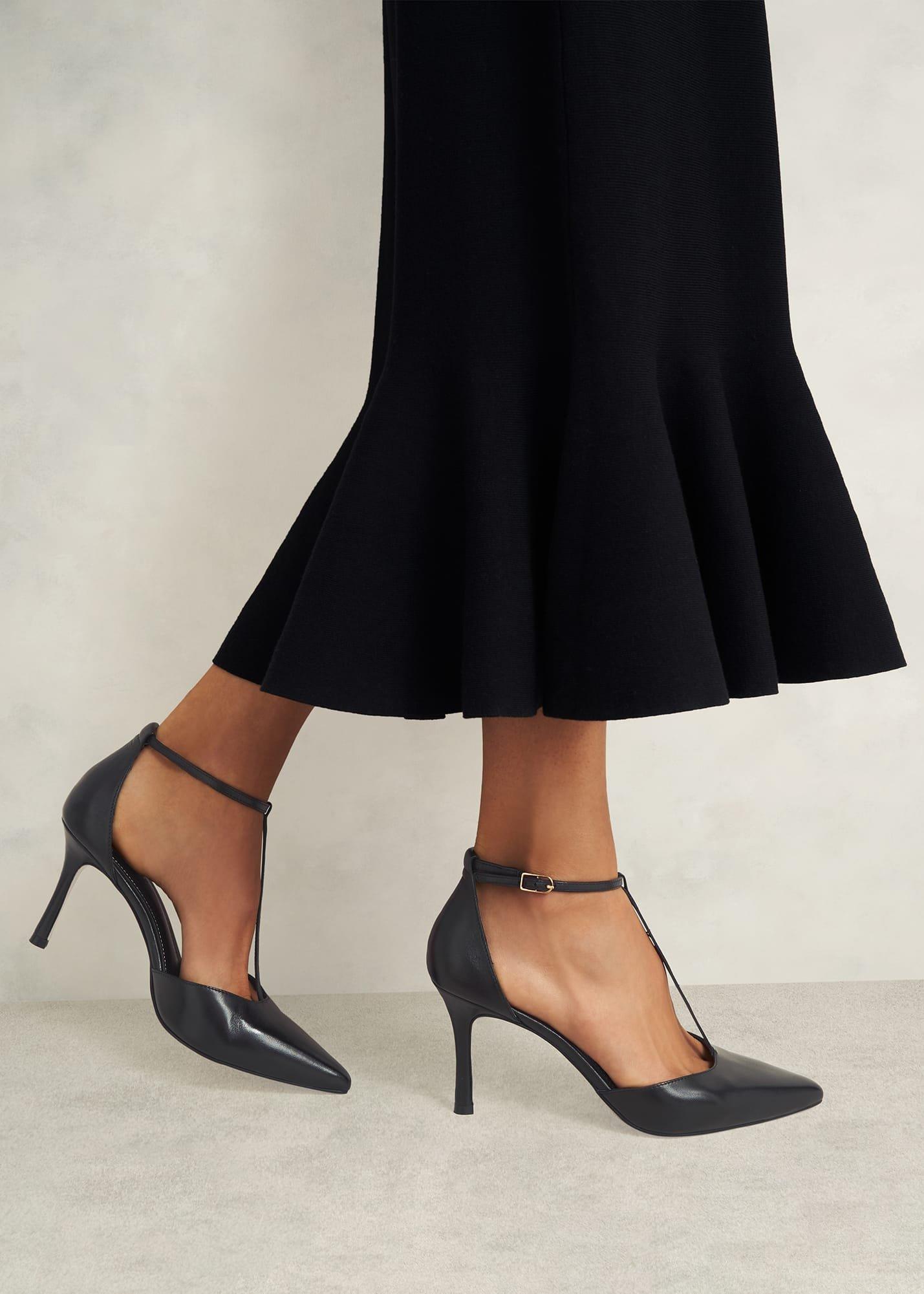 Alice Leather T-bar Courts, Black, hi-res