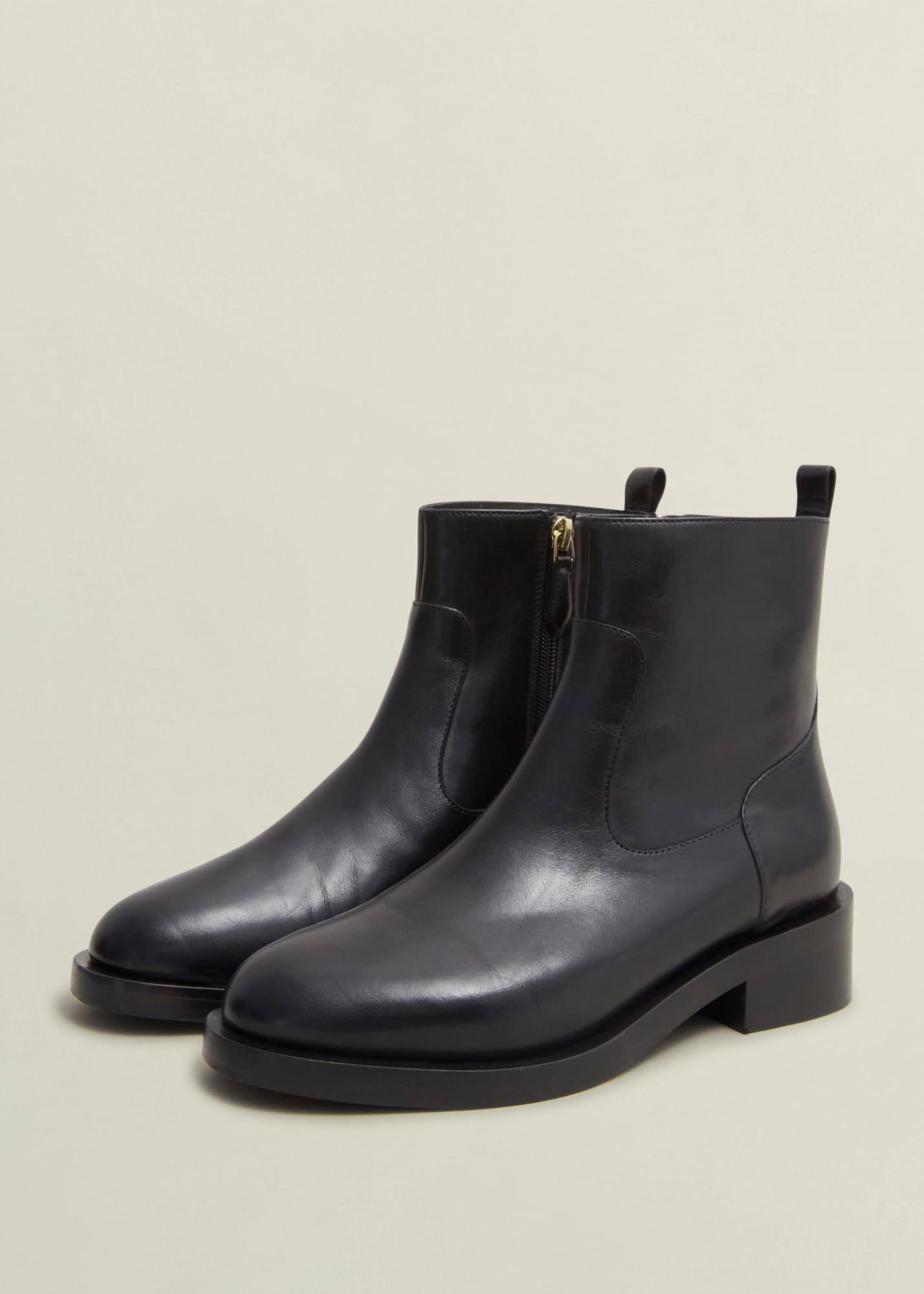 Georgie Leather Ankle Boots, Black, hi-res