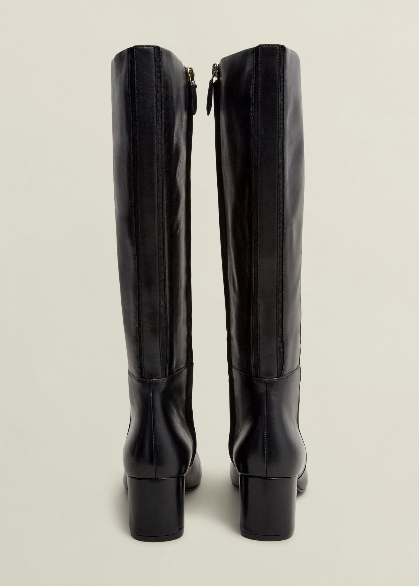 Caroline Leather Knee Boots, Black, hi-res