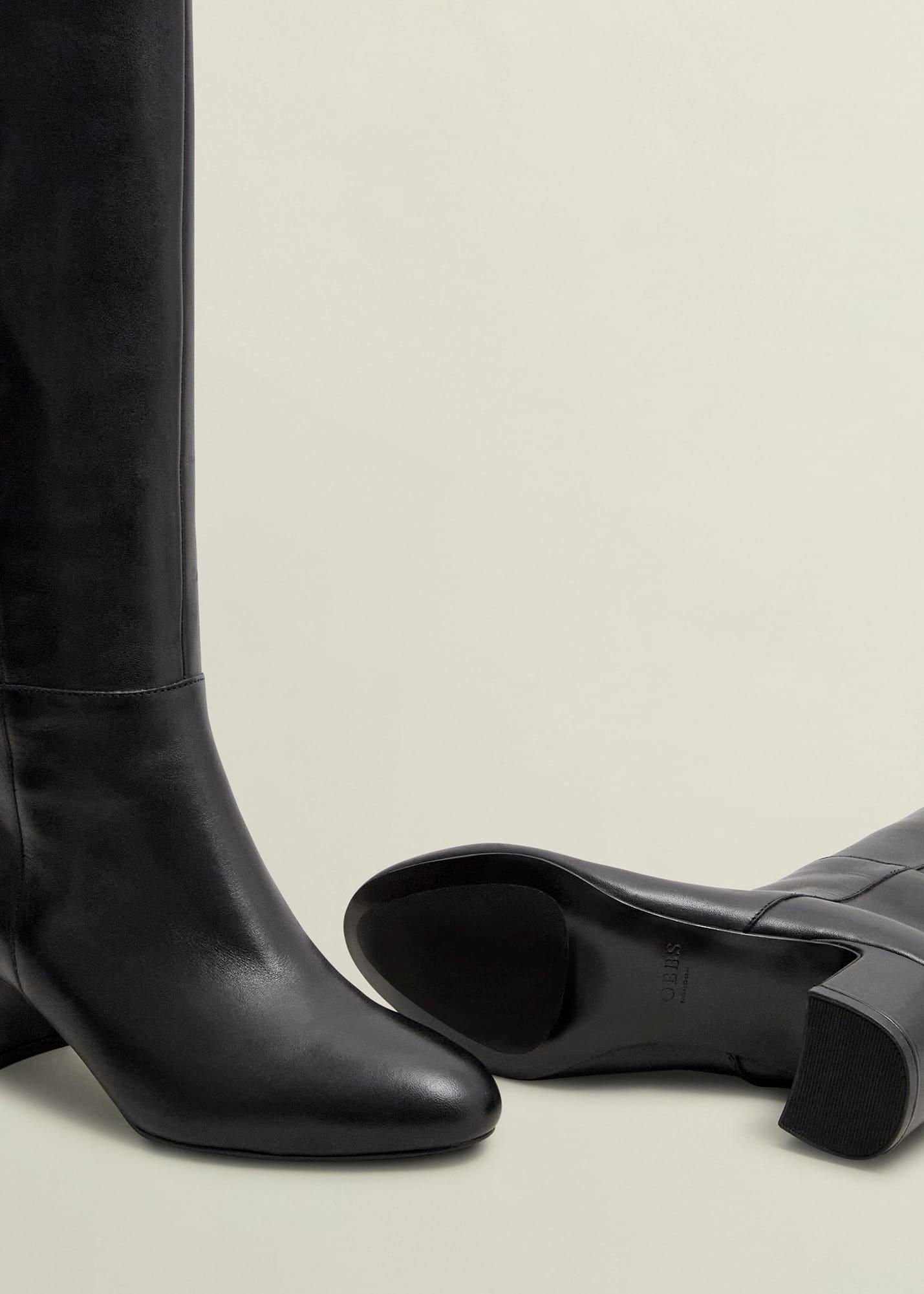 Caroline Leather Knee Boots, Black, hi-res