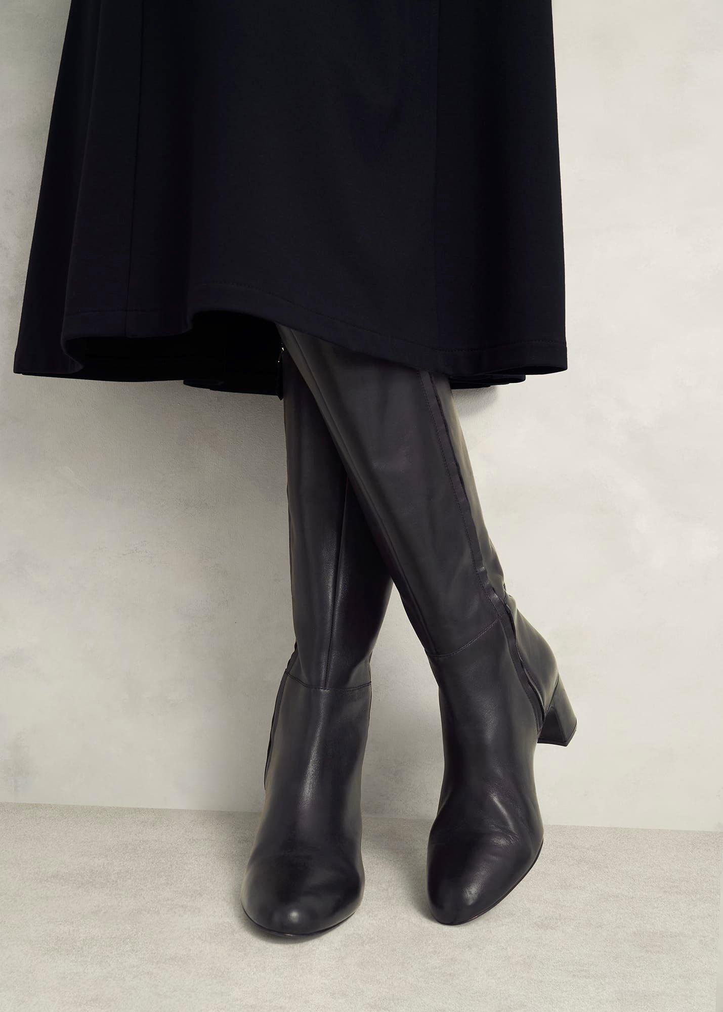 Caroline Leather Knee Boots, Black, hi-res
