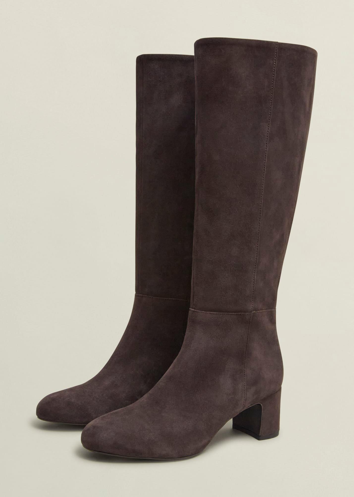Caroline Suede Knee Boots, Chocolate Brown, hi-res