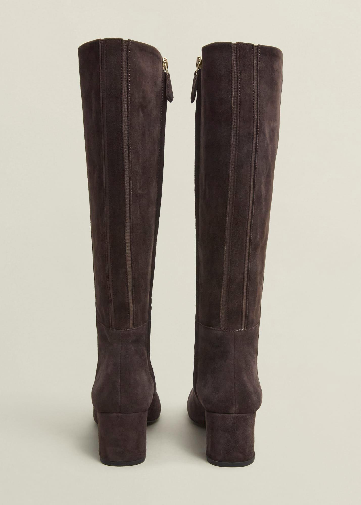 Caroline Suede Knee Boots, Chocolate Brown, hi-res