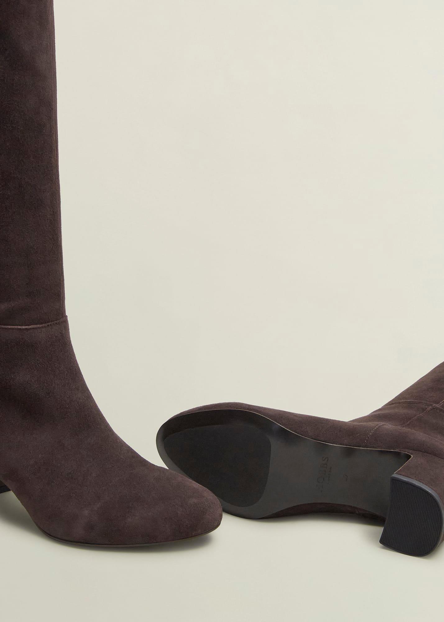 Caroline Suede Knee Boots, Chocolate Brown, hi-res