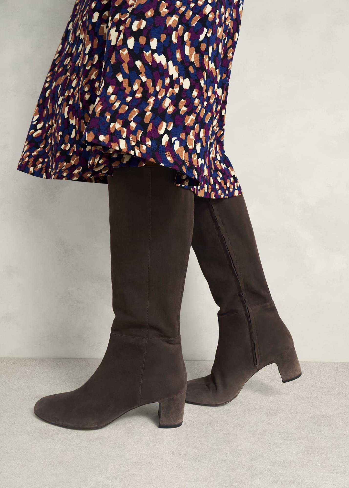 Caroline Suede Knee Boots, Chocolate Brown, hi-res