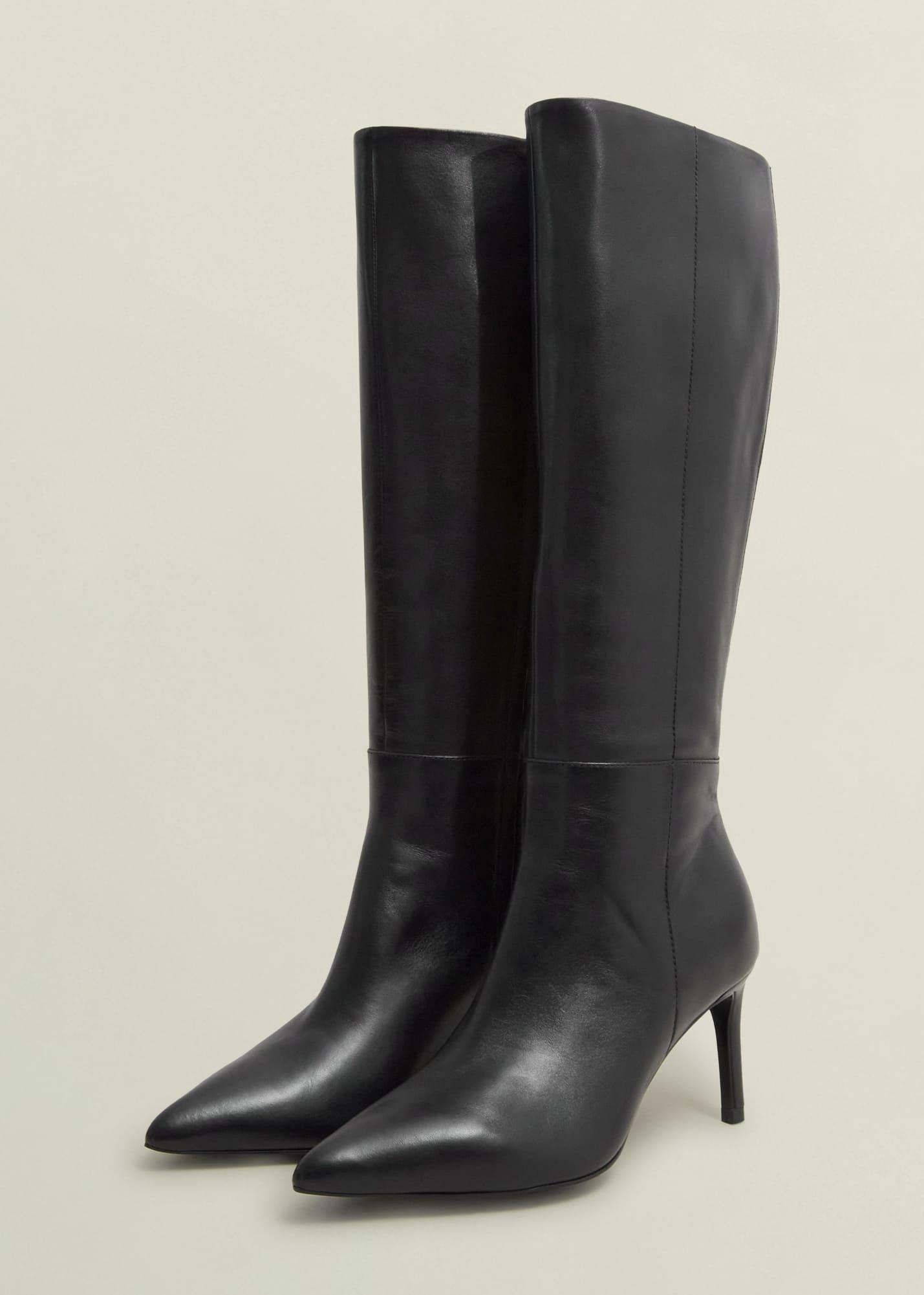 Aliya Leather Knee Boots, Black, hi-res