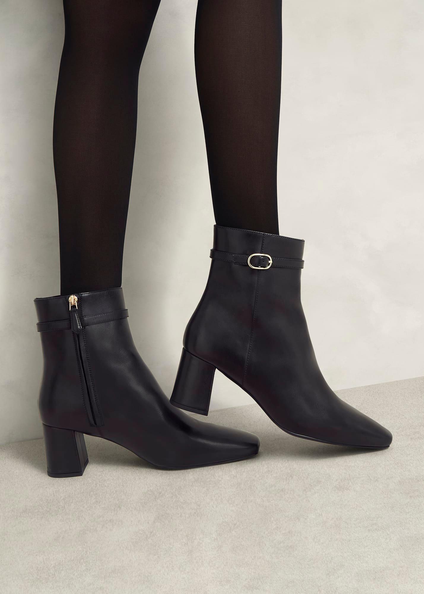 Gabriella Leather Ankle Boots, Black, hi-res