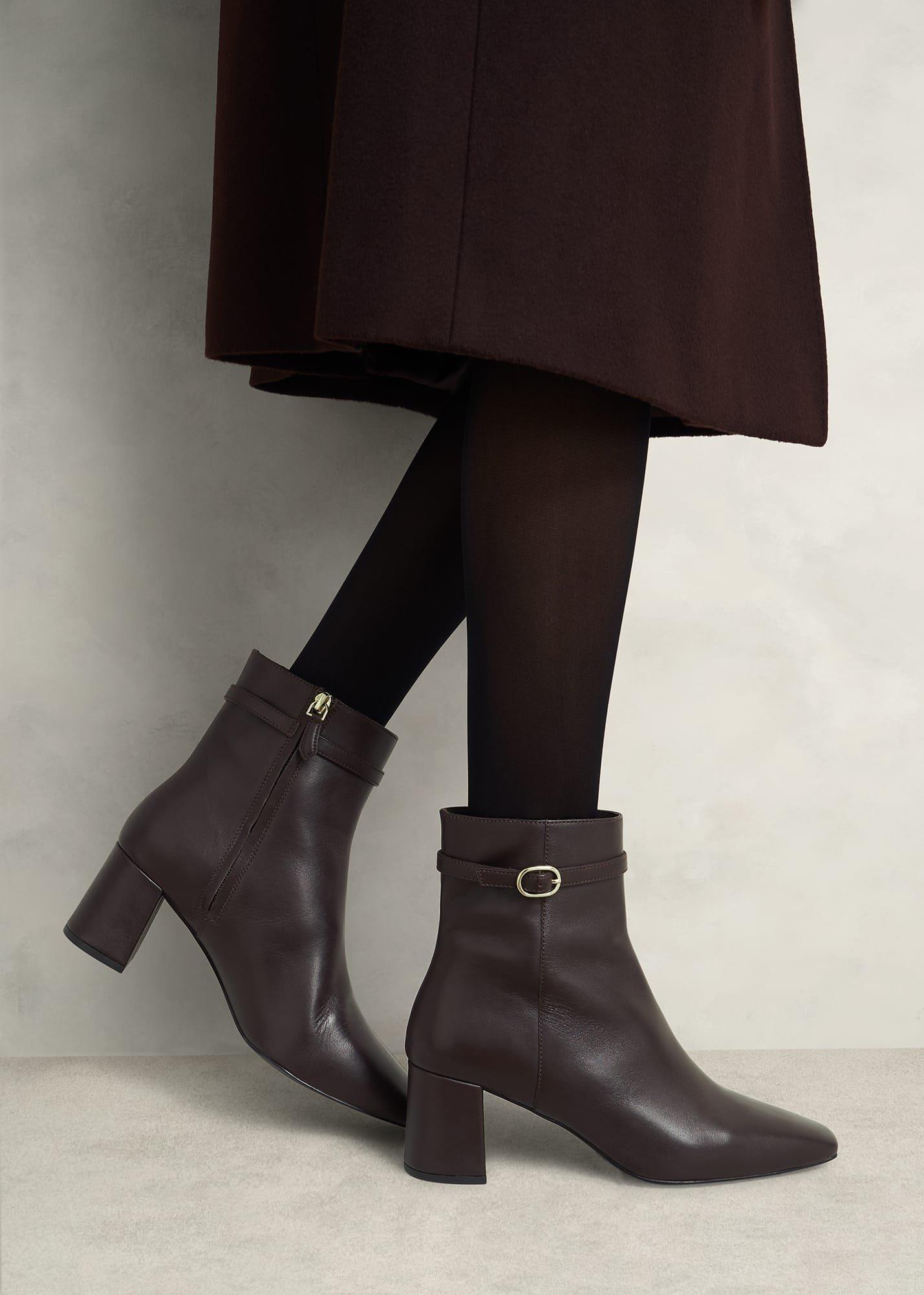 Gabriella Leather Ankle Boots, Chocolate Brown, hi-res