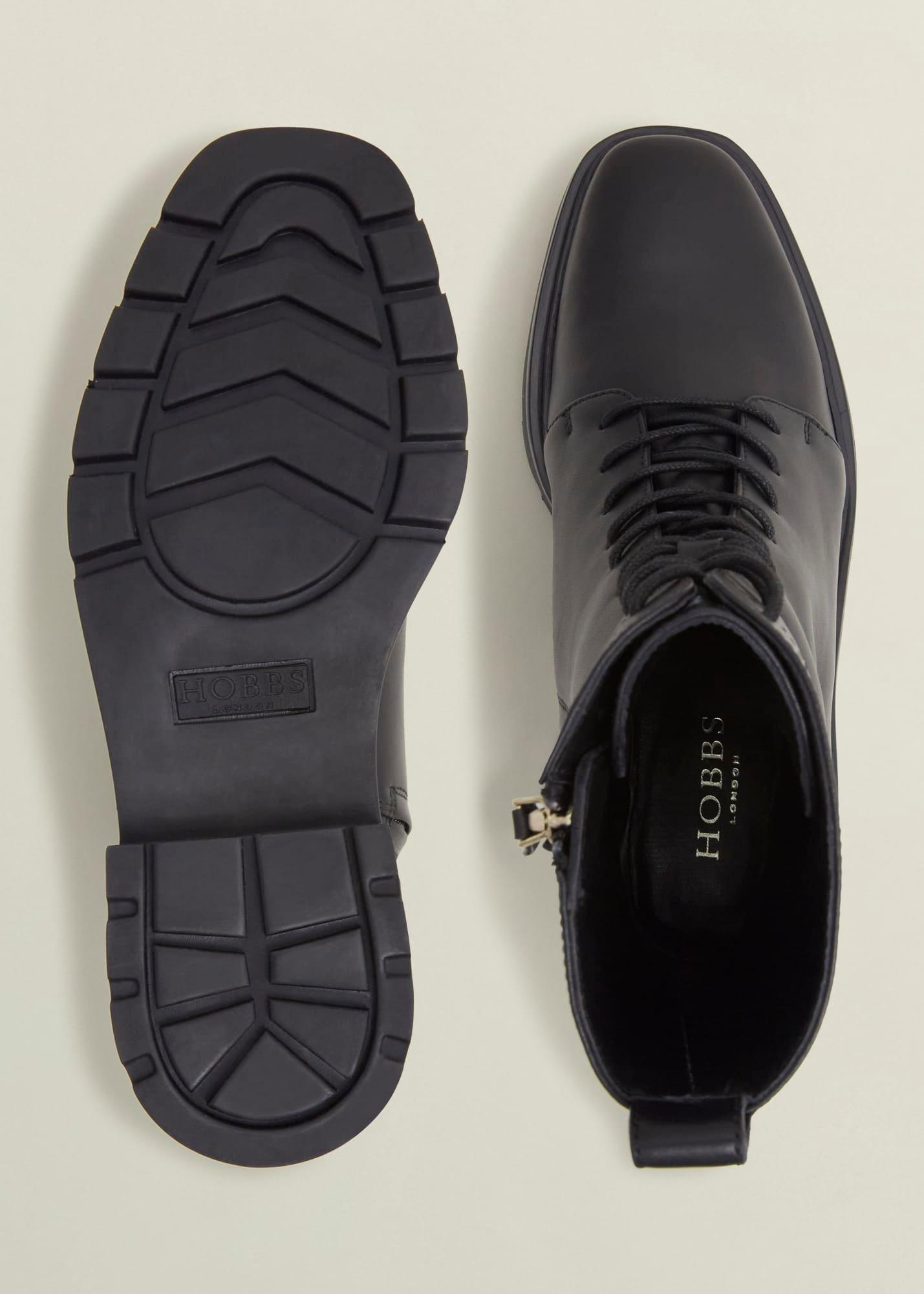 Farrah Leather Lace-Up Boots, Black, hi-res