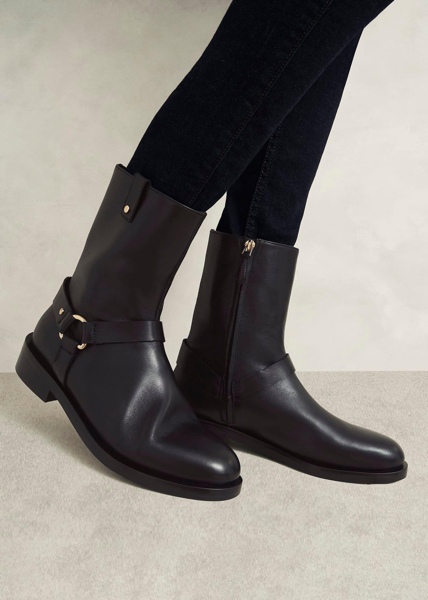 Effie Leather Biker Boots, Black, hi-res