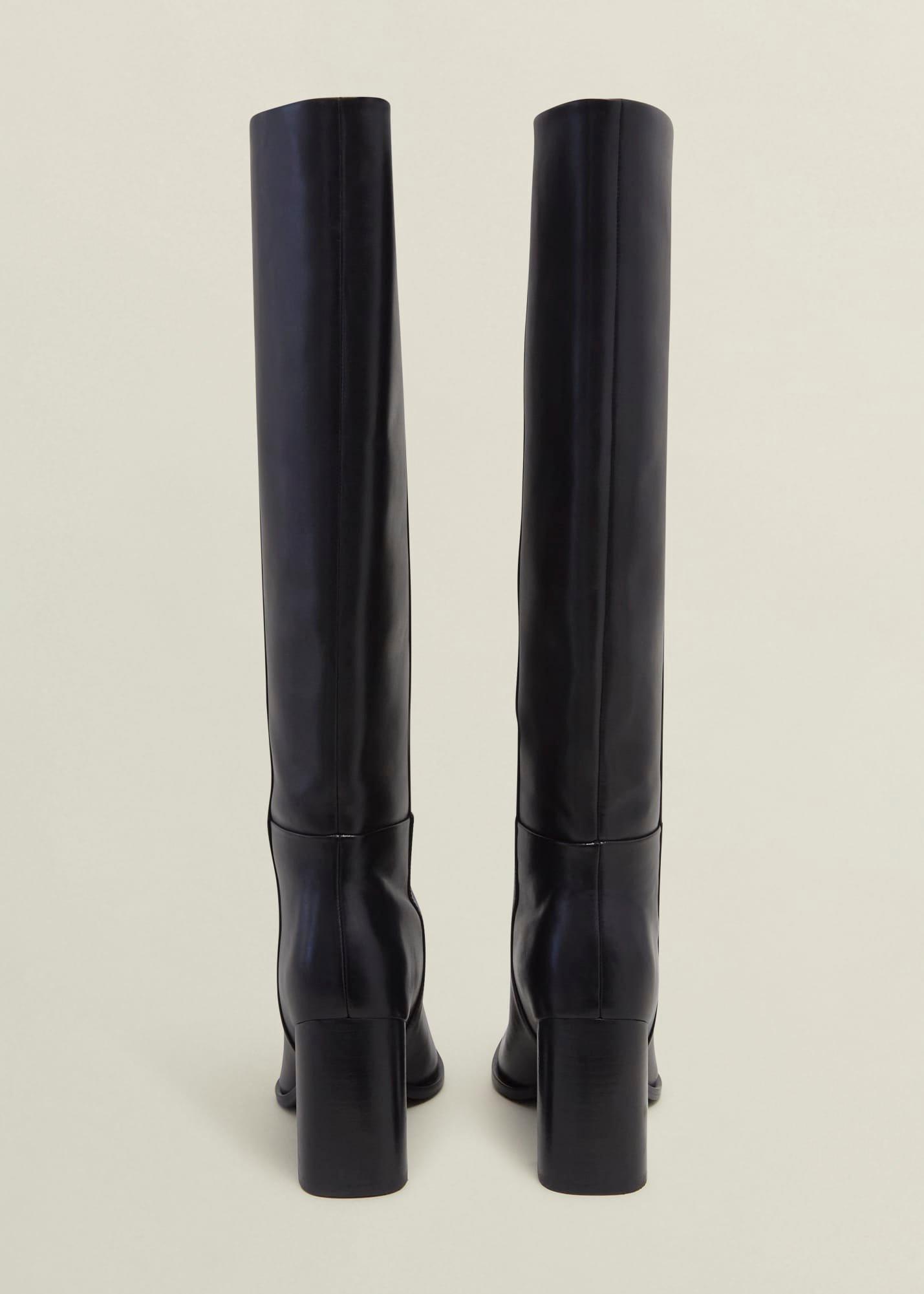 Prim Pull On Leather Boots, Black, hi-res
