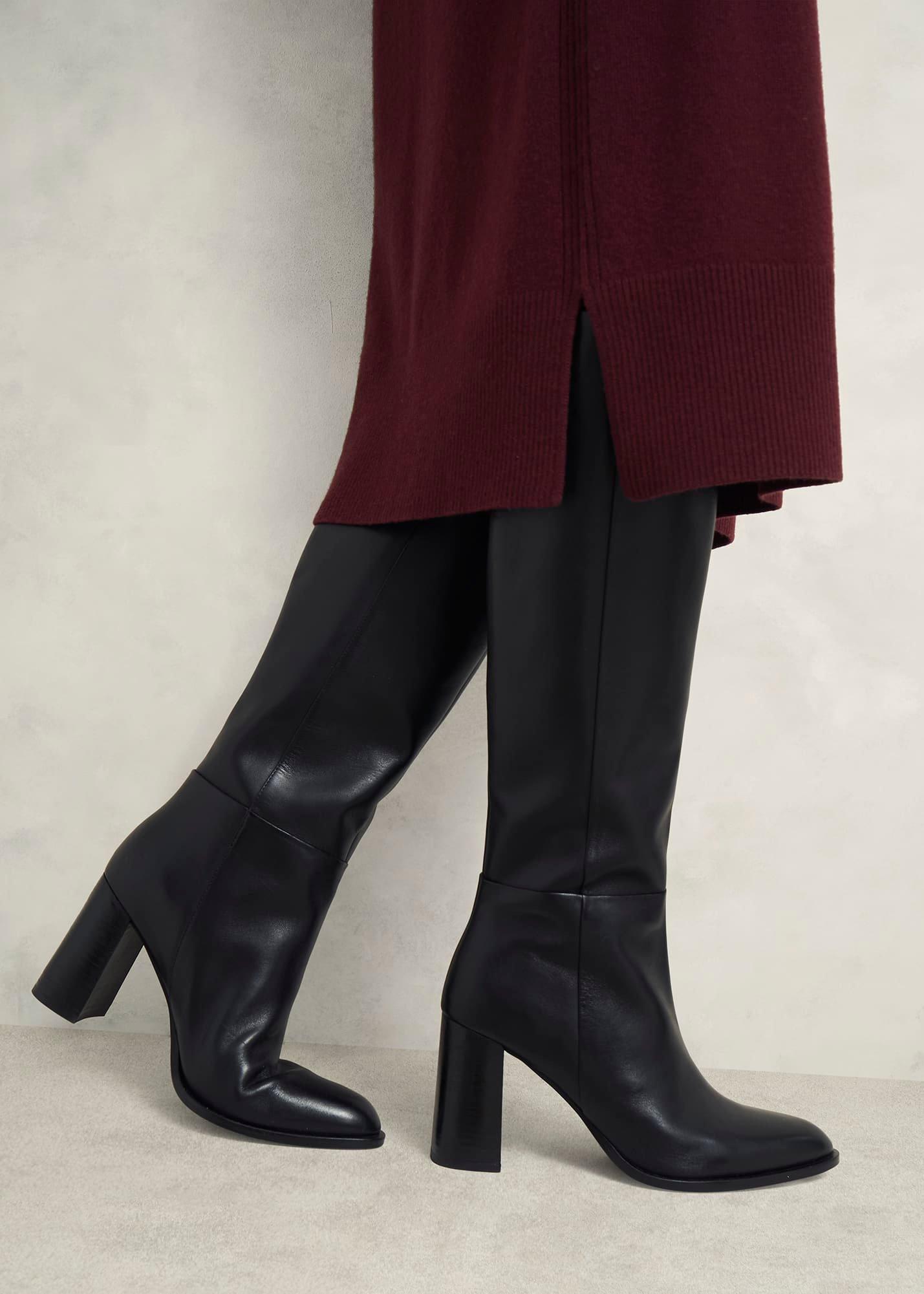 Prim Pull On Leather Boots, Black, hi-res