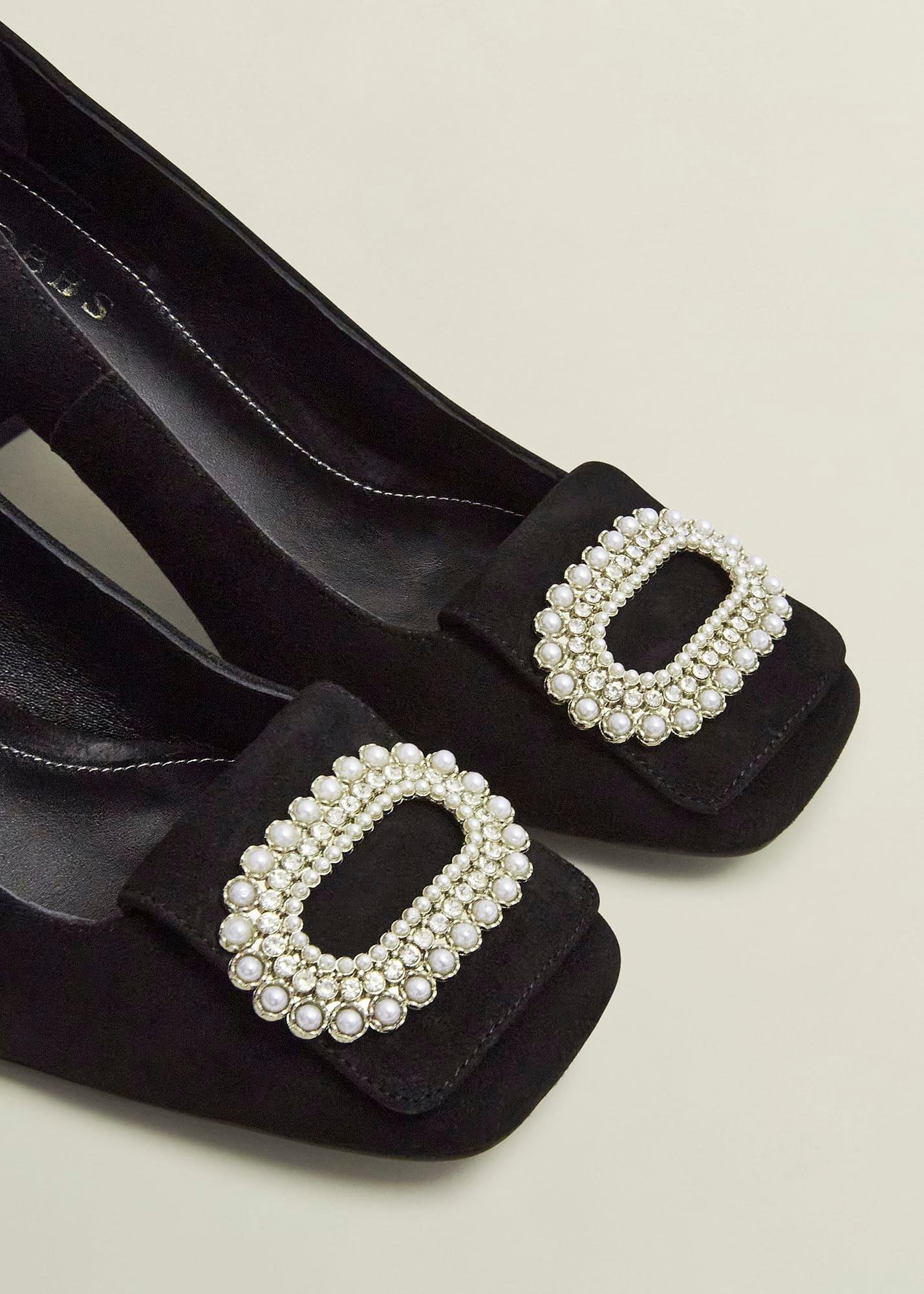 Lexia Suede Jewelled Courts, Black, hi-res