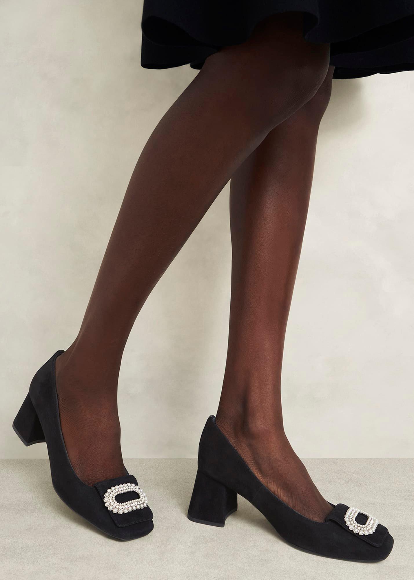 Lexia Suede Jewelled Courts, Black, hi-res