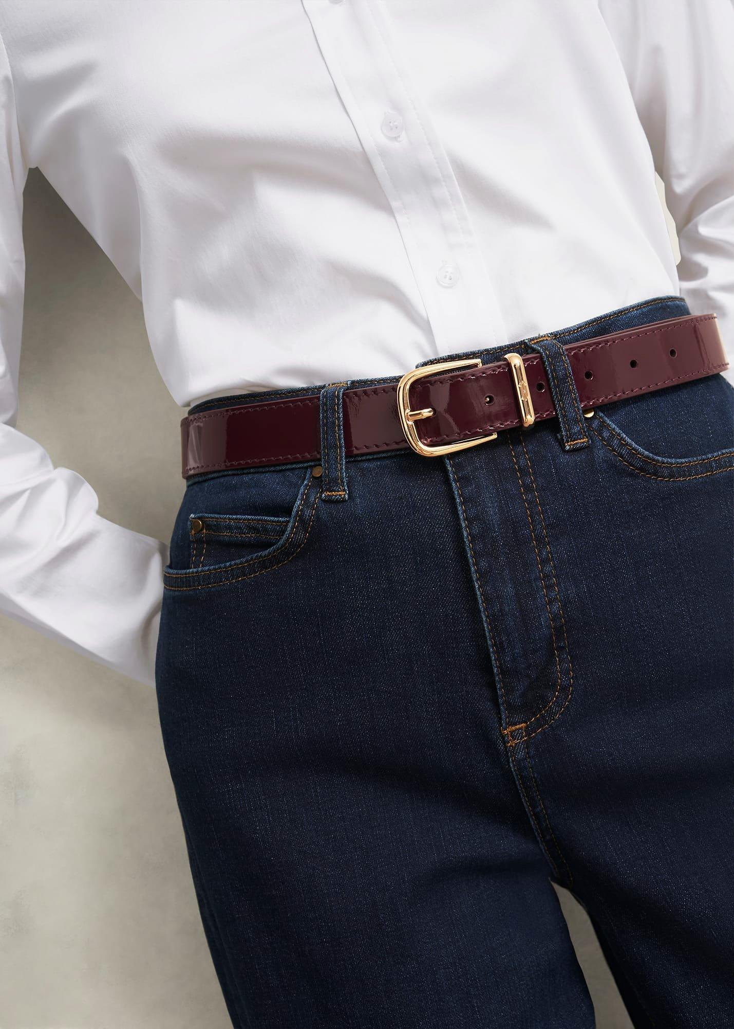 Nima Leather Patent Belt, Bordeaux Red, hi-res