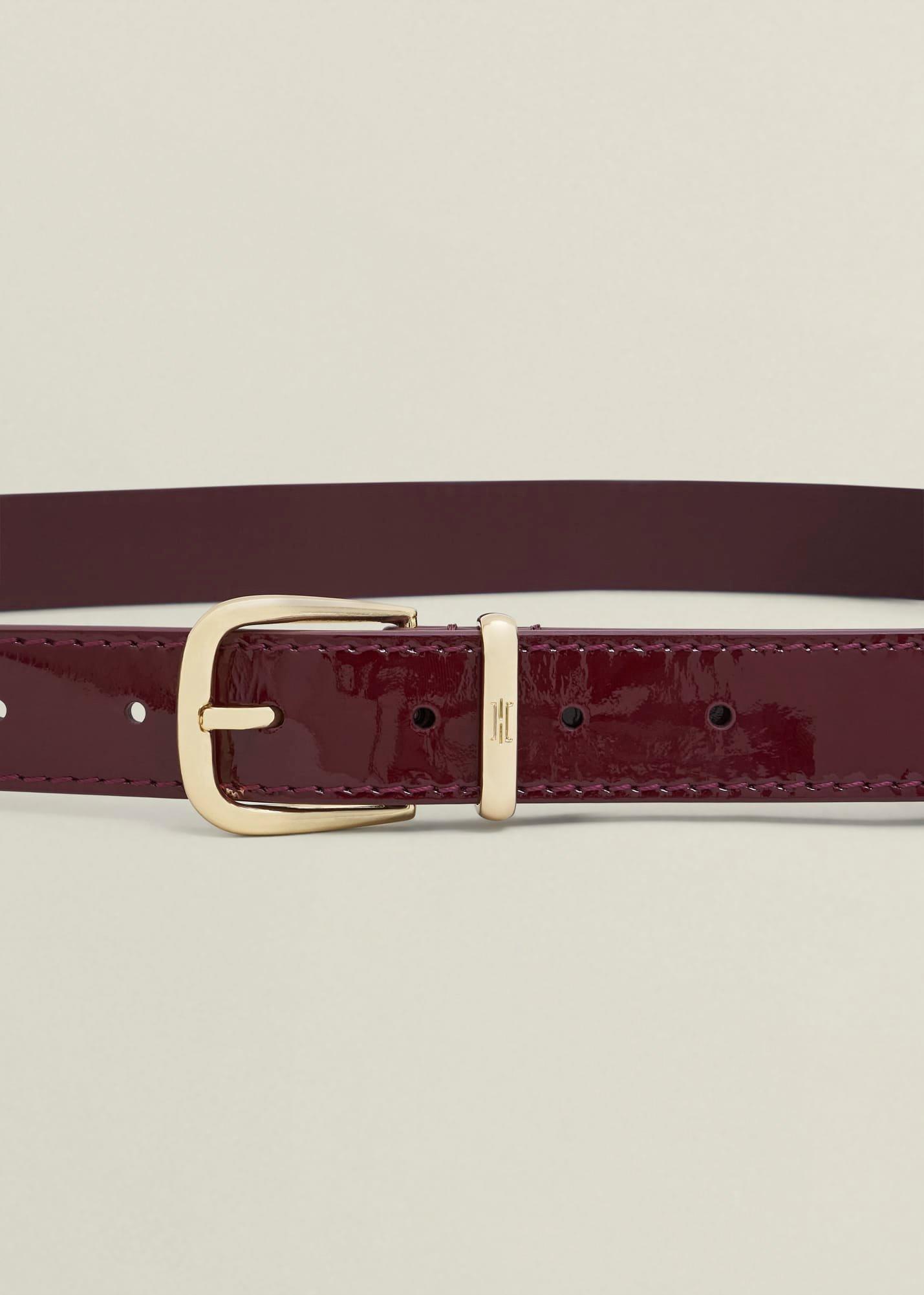 Nima Leather Patent Belt, Bordeaux Red, hi-res