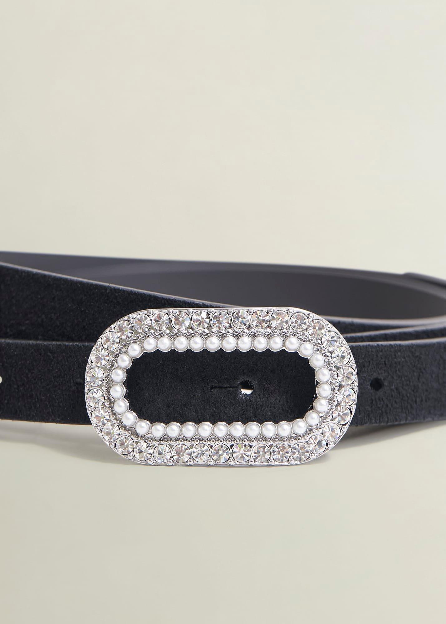 Cathy Jewelled Suede Belt, Black, hi-res