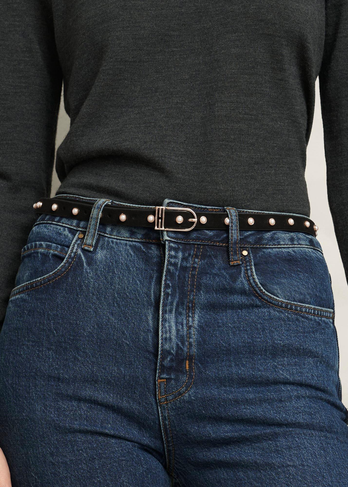 Frederica Pearl Embelished Belt, Black, hi-res