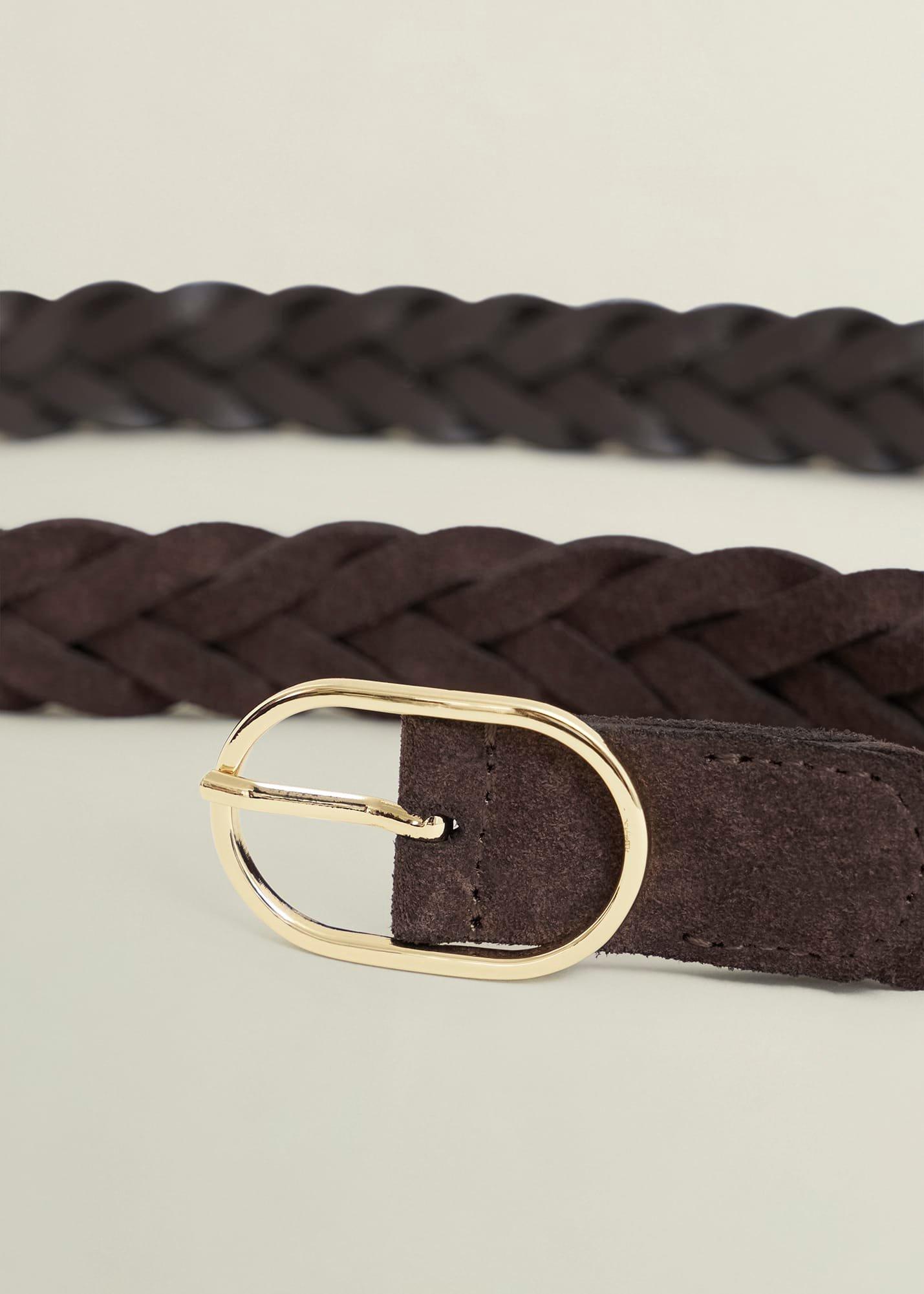 Meera Suede Woven Belt, Chocolate Brown, hi-res