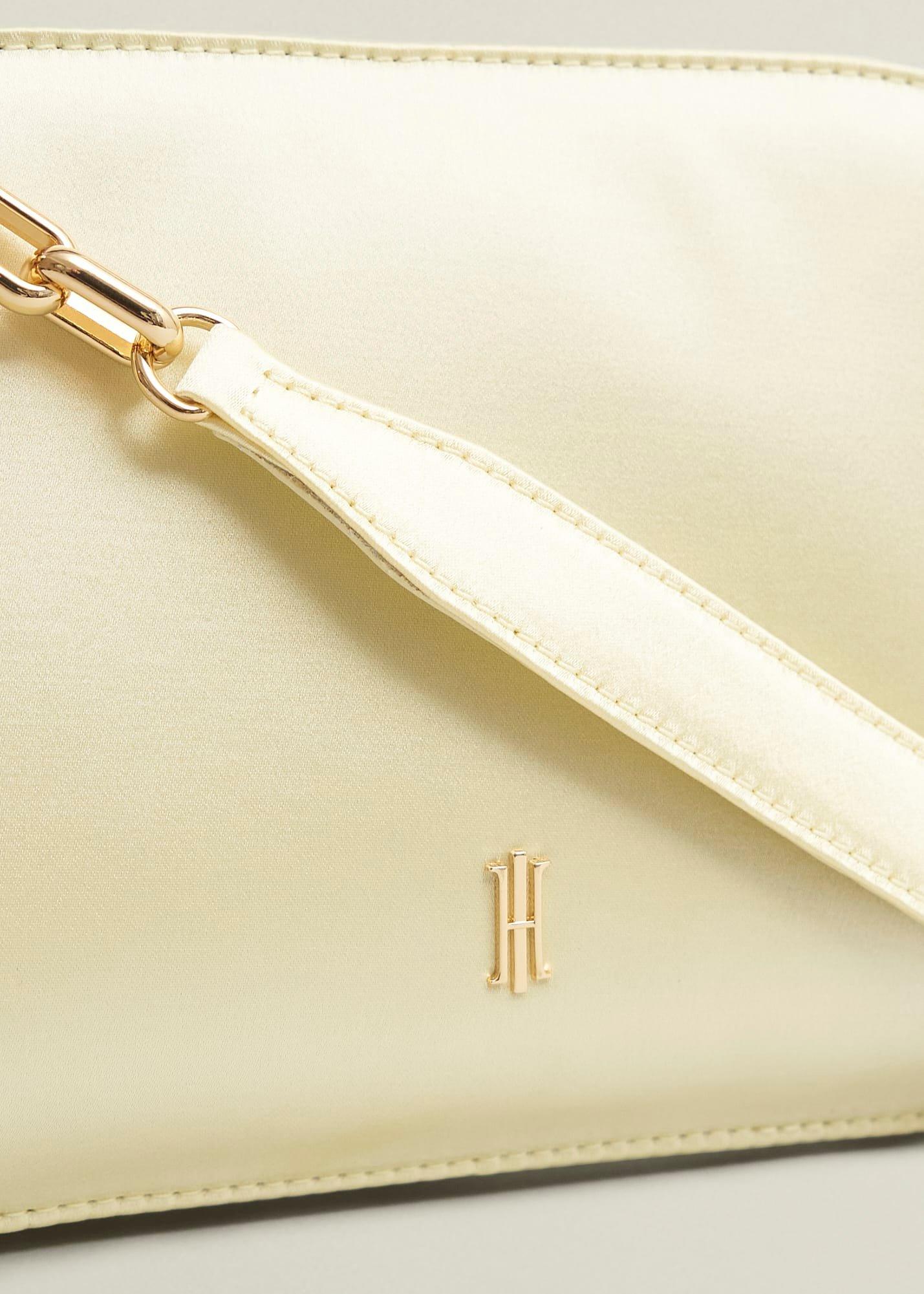 Milan Satin Clutch Bag, Pale Yellow, hi-res