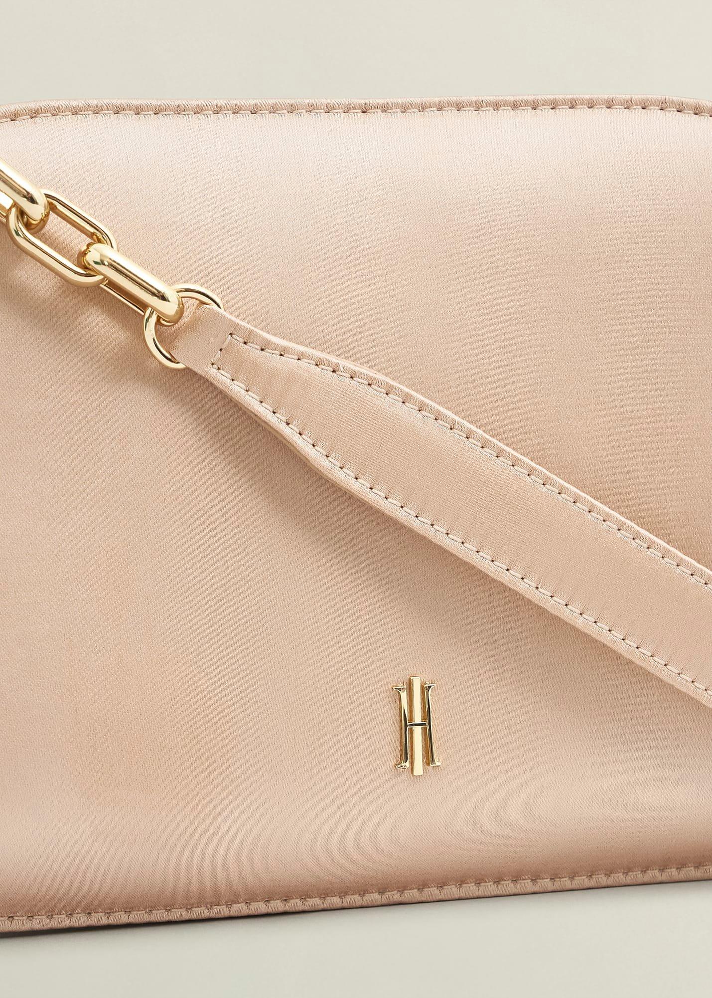 Milan Satin Clutch Bag, Warm Taupe, hi-res