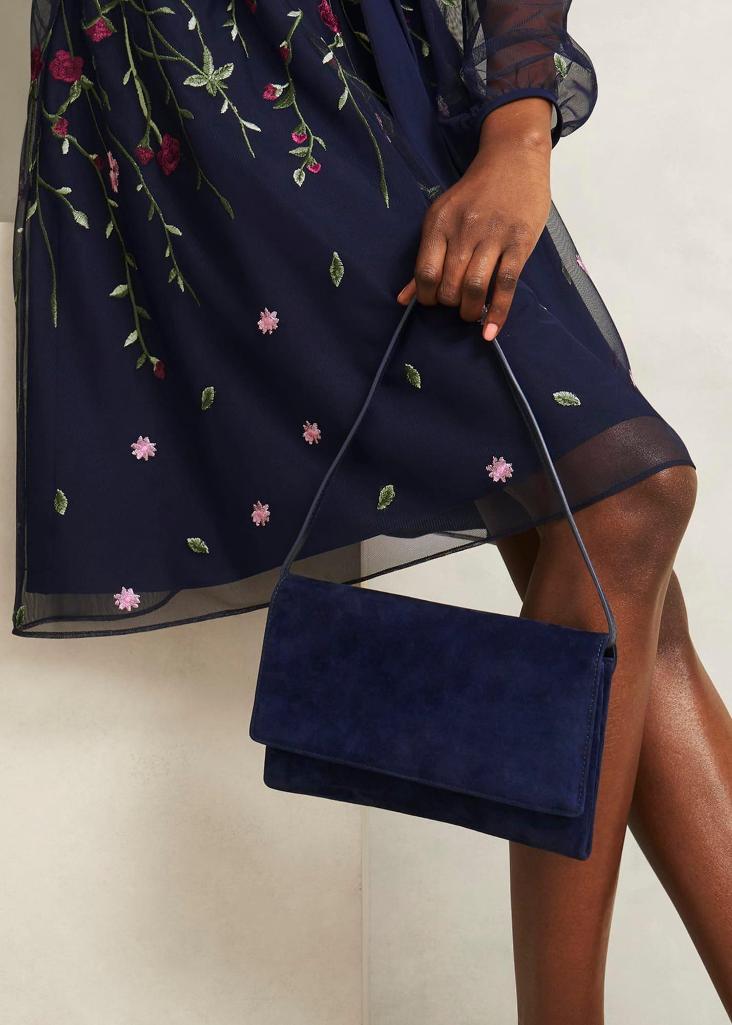 Renata Suede Clutch Bag, Midnight Navy, hi-res