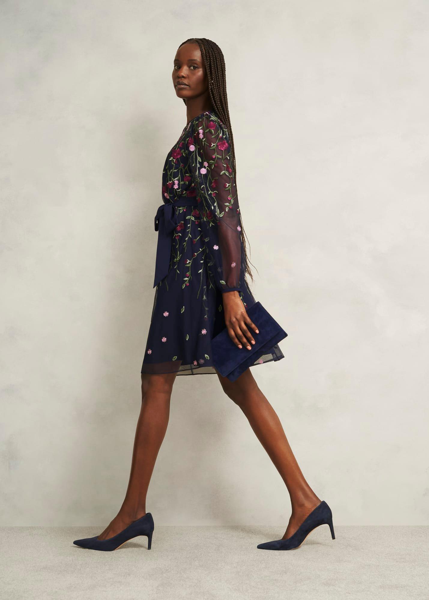 Renata Suede Clutch Bag, Midnight Navy, hi-res