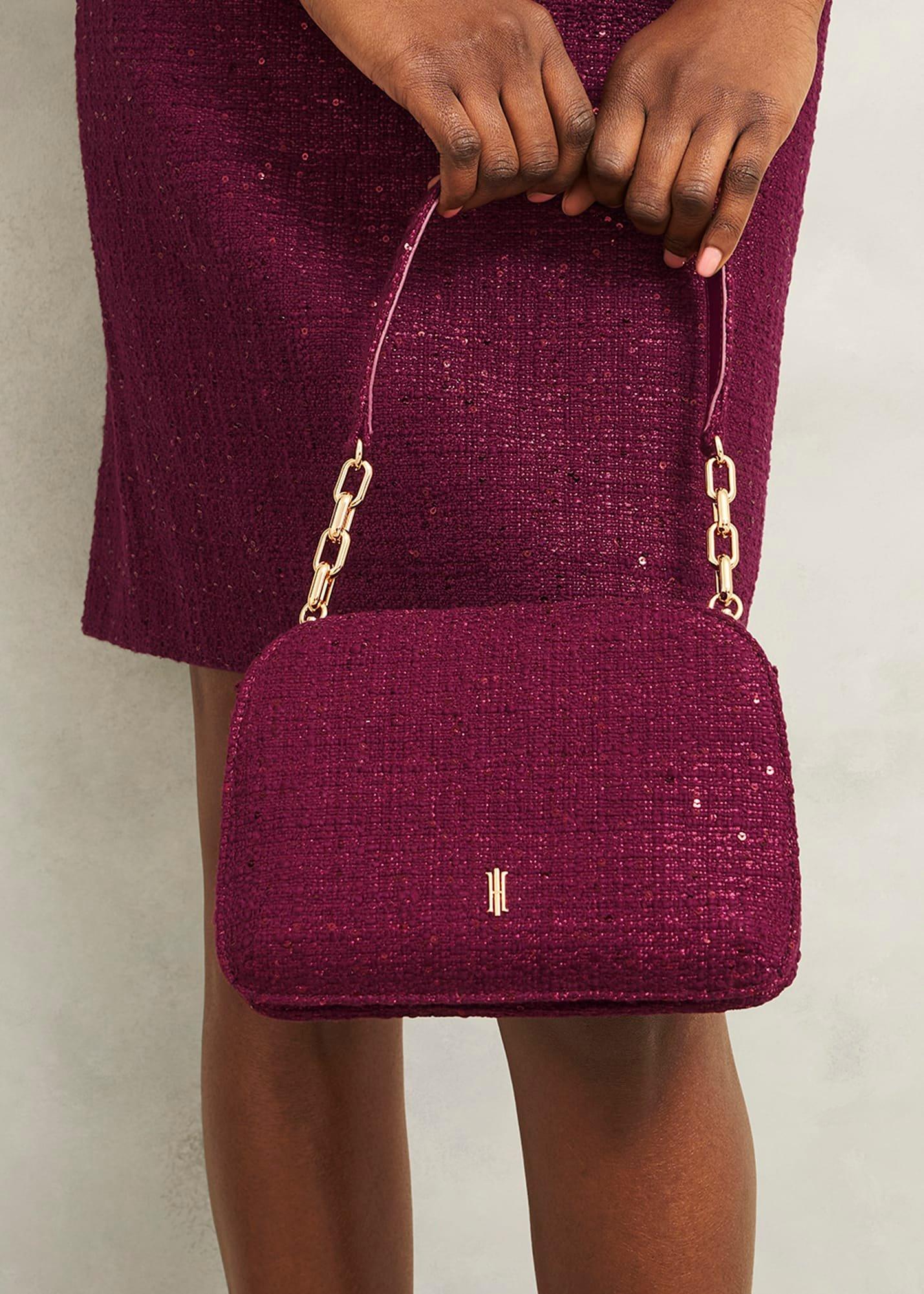 Milan Tweed Clutch Bag, Warm Plum, hi-res