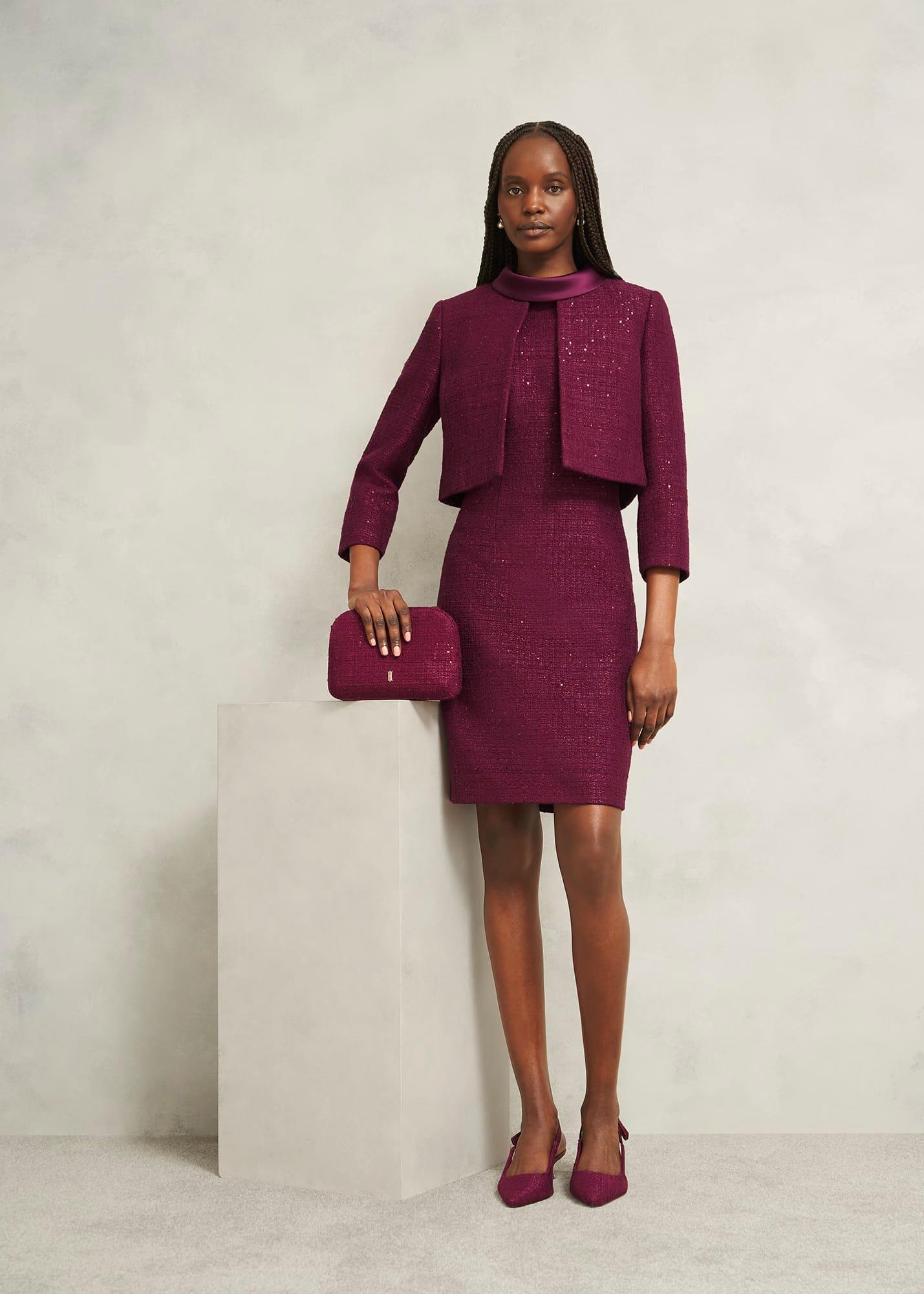 Milan Tweed Clutch Bag, Warm Plum, hi-res