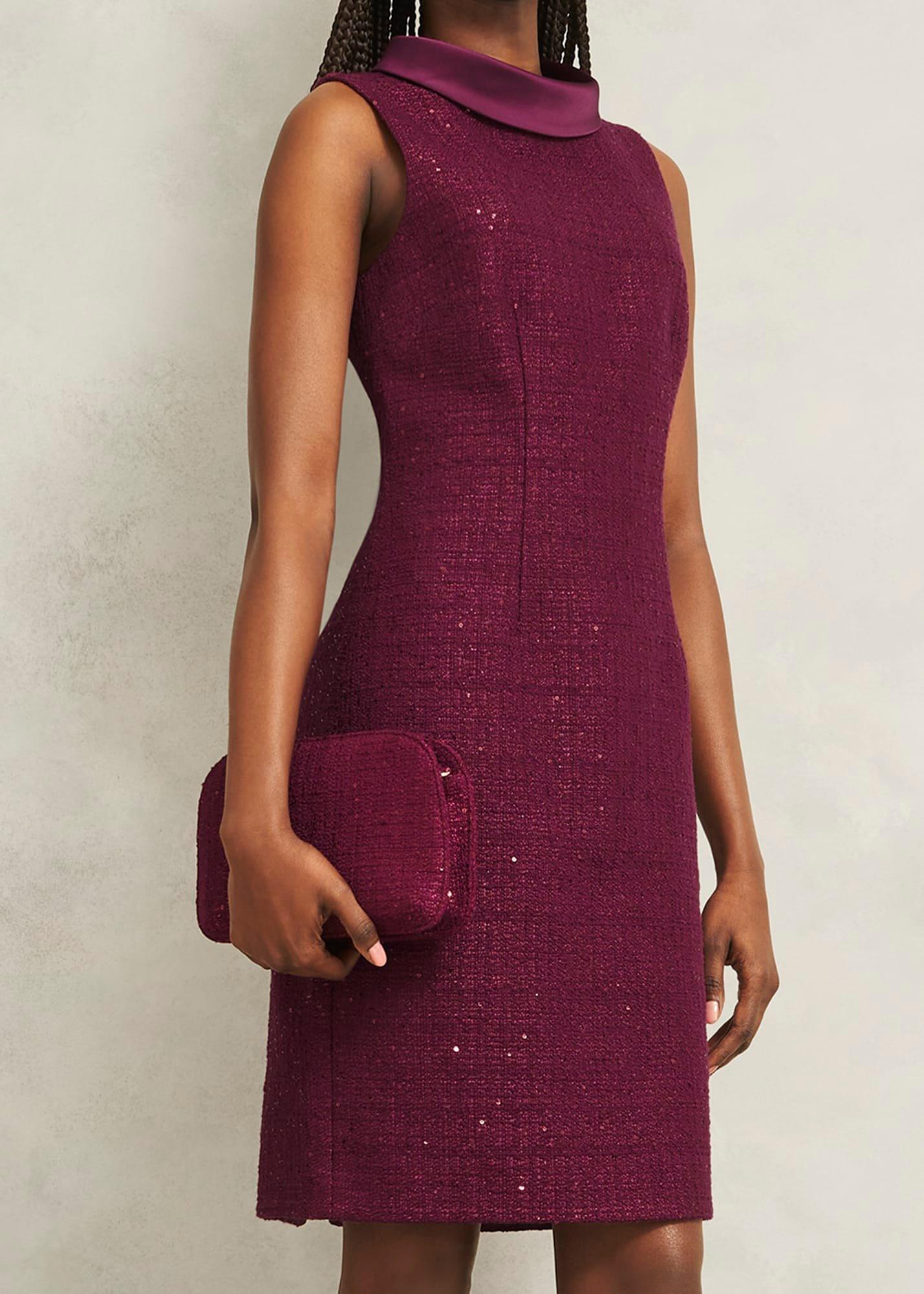 Milan Tweed Clutch Bag, Warm Plum, hi-res