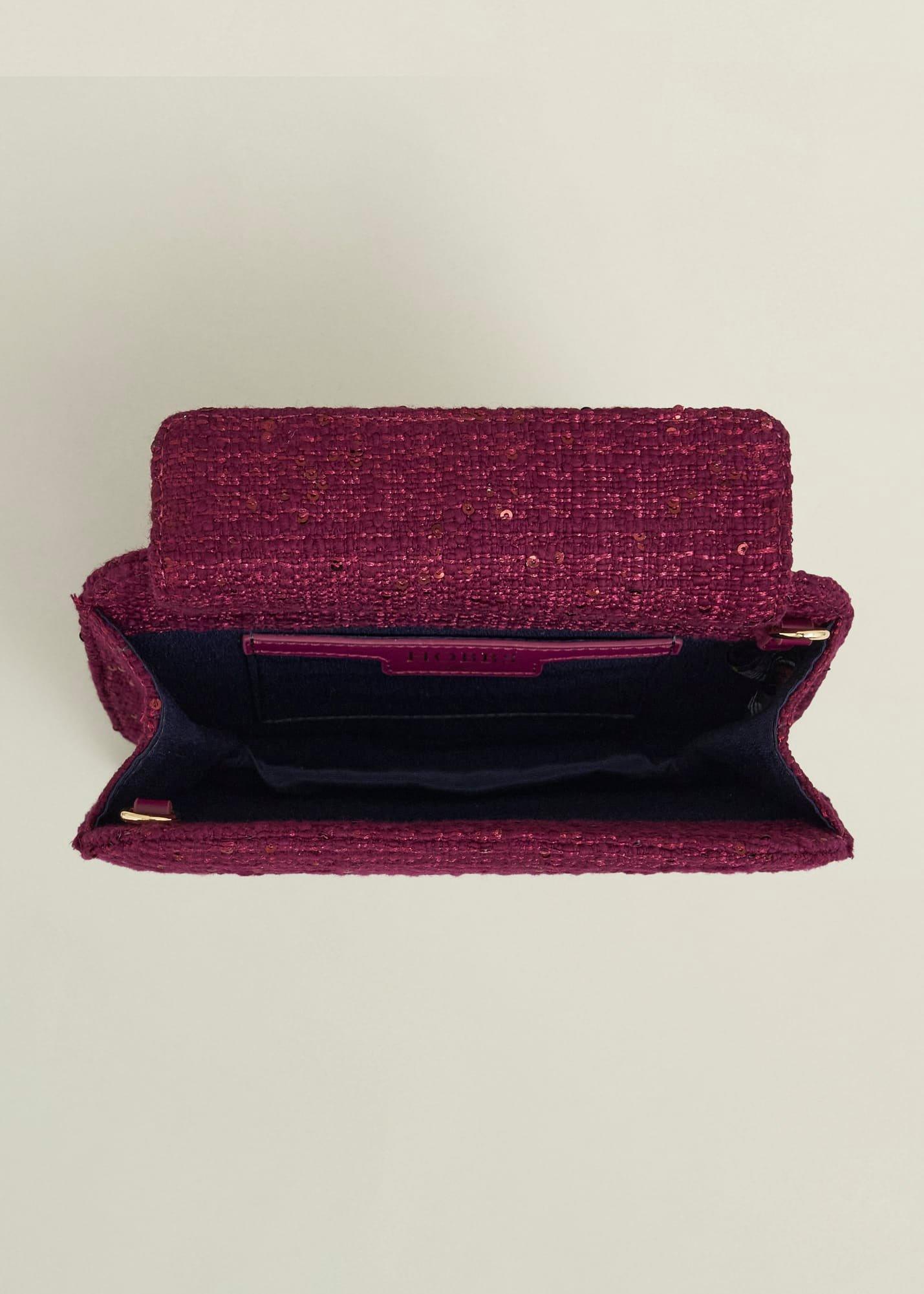 Milan Tweed Clutch Bag, Warm Plum, hi-res
