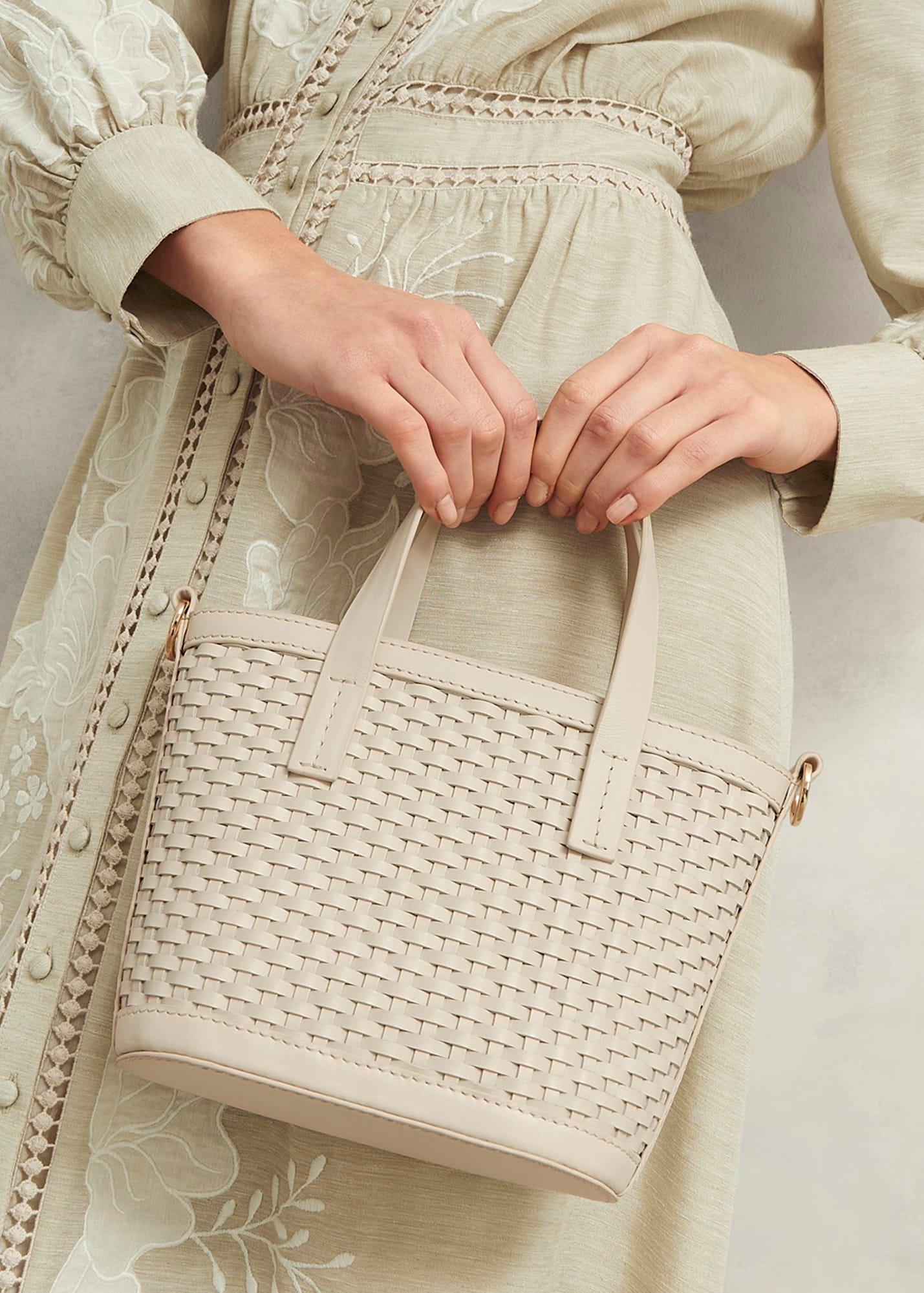 Posie Woven Leather Bag, Chalk Beige, hi-res
