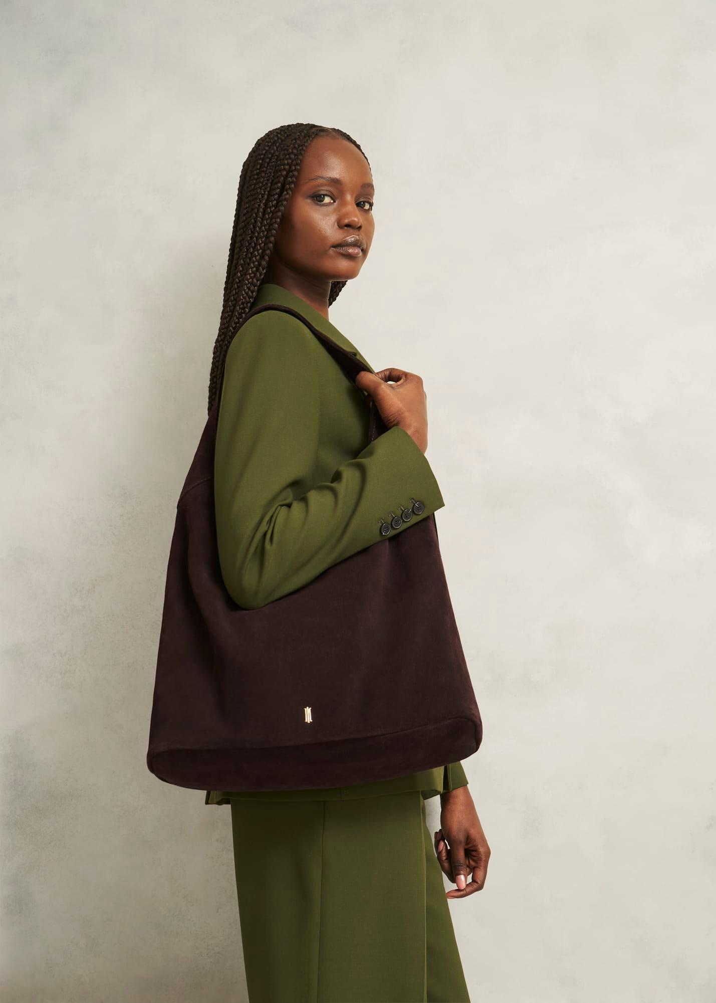 Blakely Suede Shoulder Bag, Deep Brown, hi-res