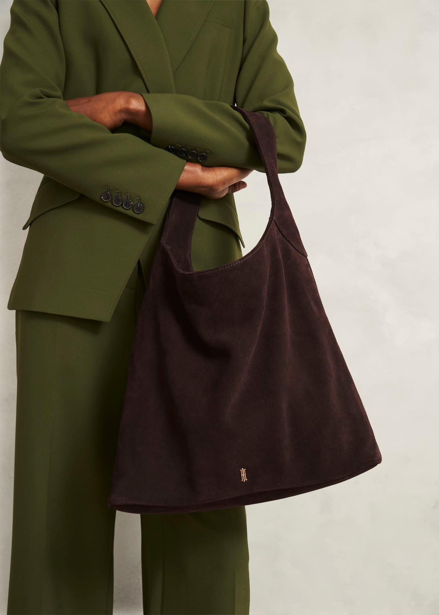 Blakely Suede Shoulder Bag, Deep Brown, hi-res