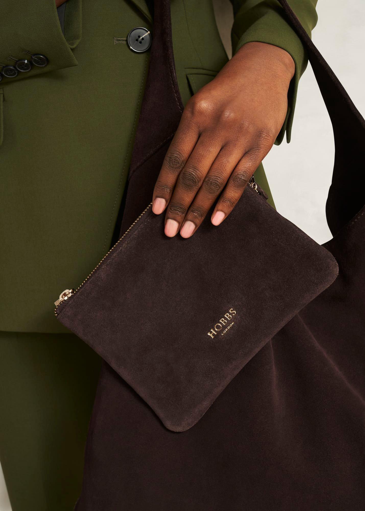 Blakely Suede Shoulder Bag, Deep Brown, hi-res