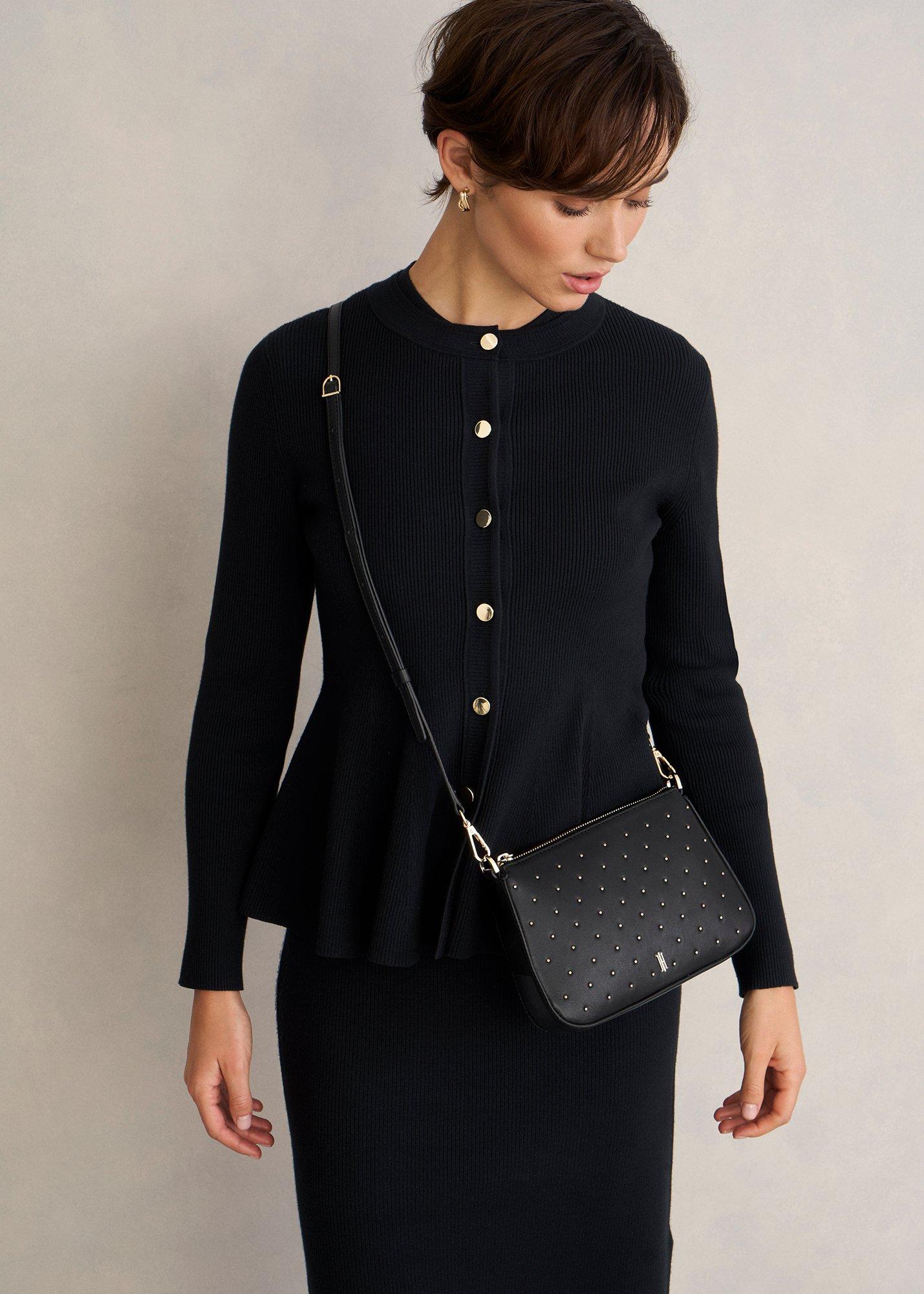 Briella Leather Stud Bag, Black, hi-res