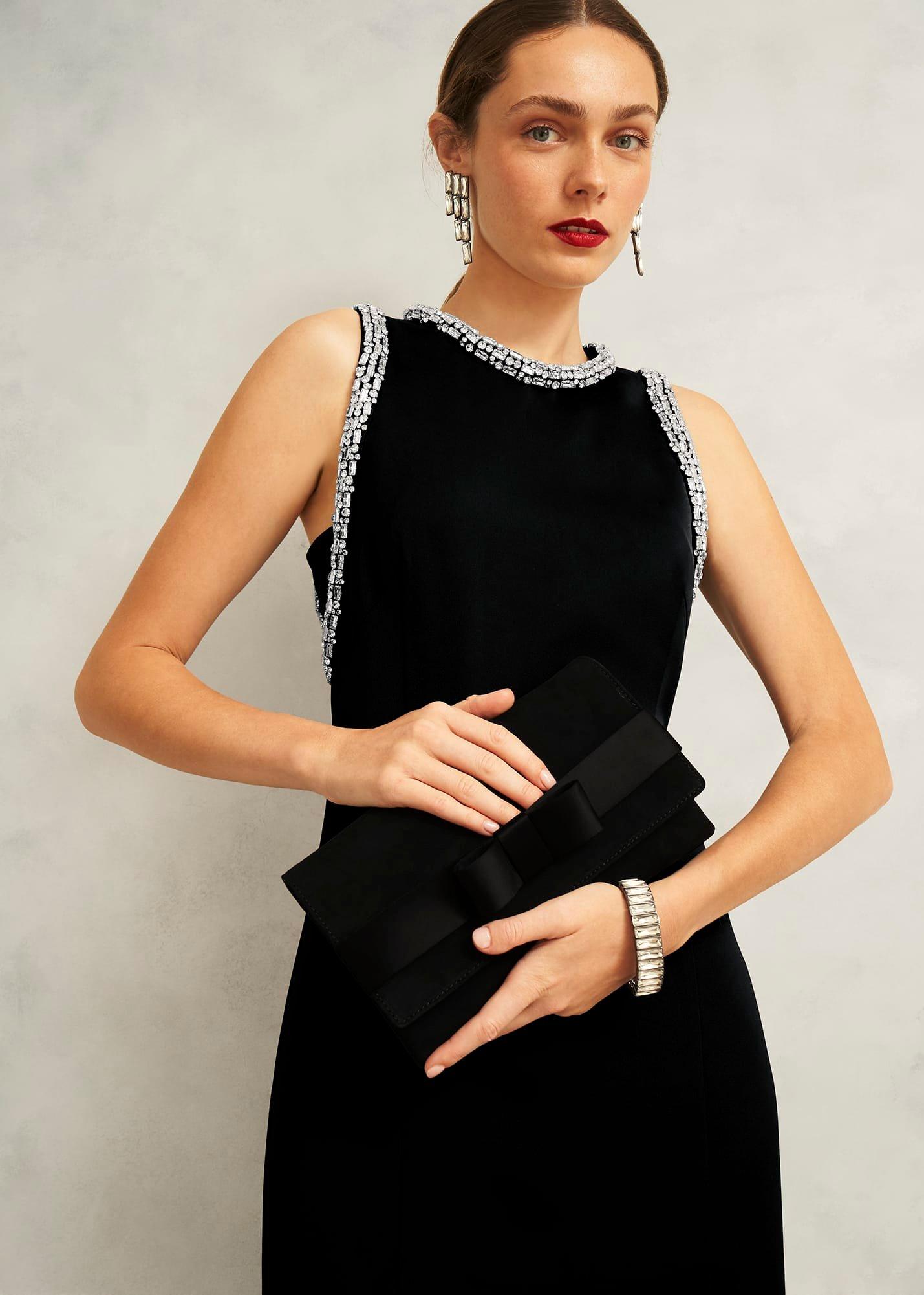 Renata Bow Clutch Bag, Black, hi-res