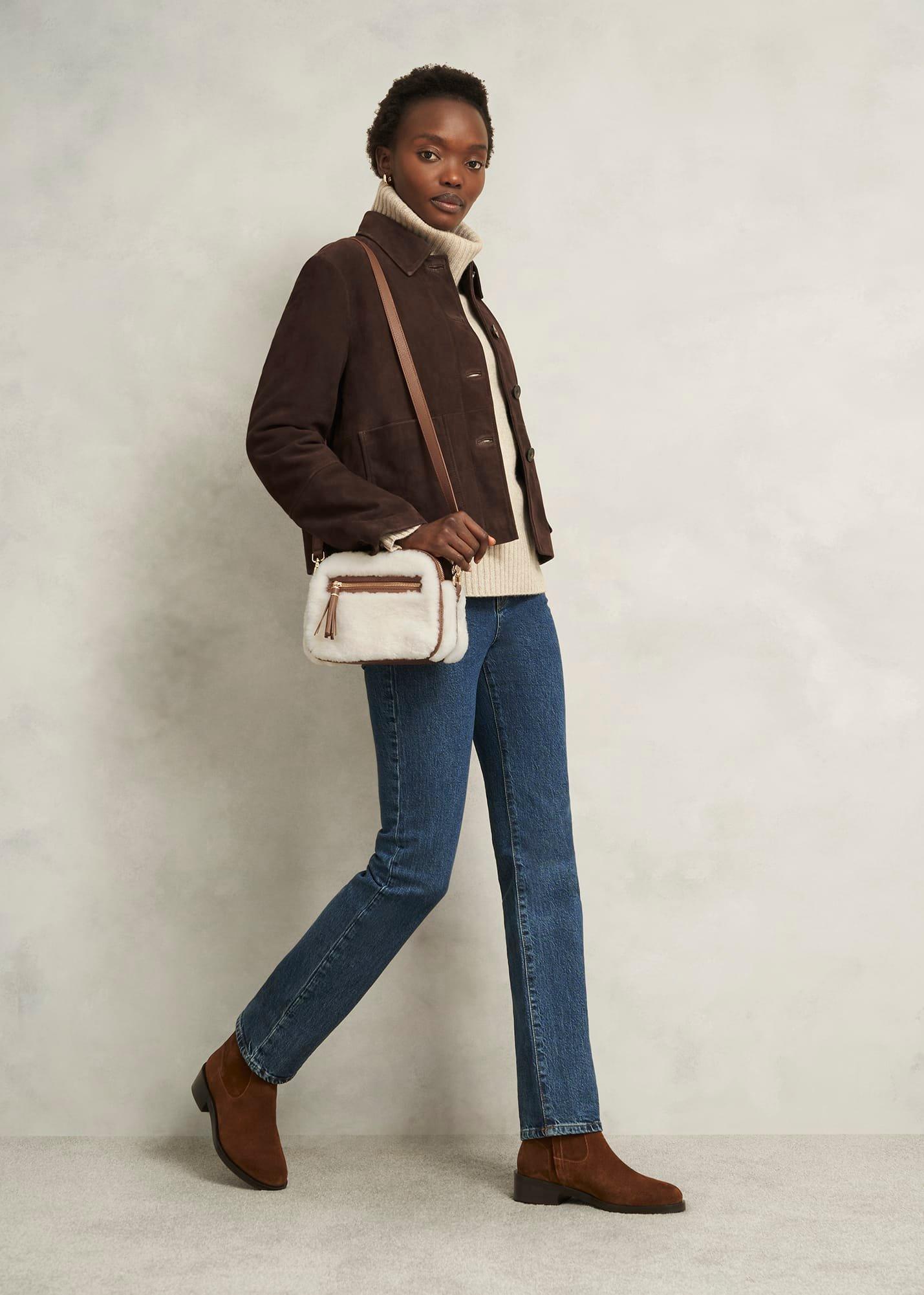 Carlton Shearling Crossbody Bag, Tan, hi-res