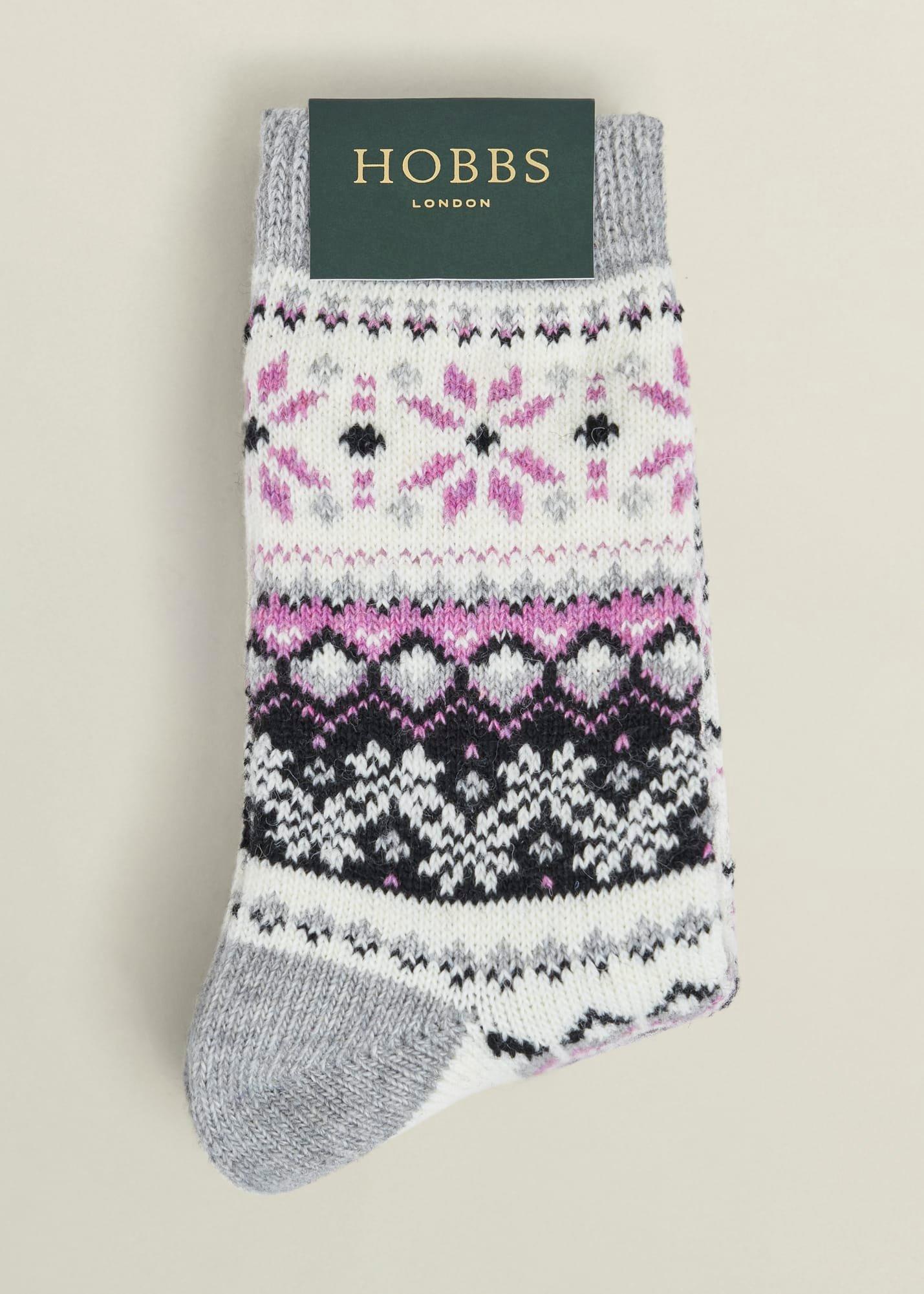 Fairisle Knit Socks, Grey Multi, hi-res
