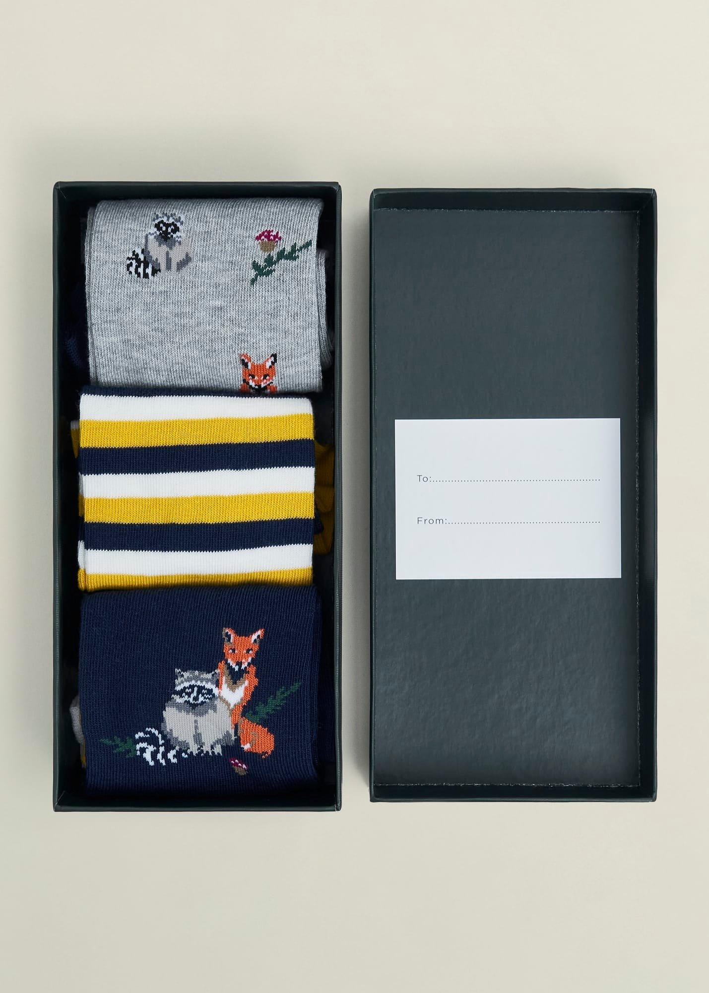 Fox Sock Set, Navy Multi, hi-res