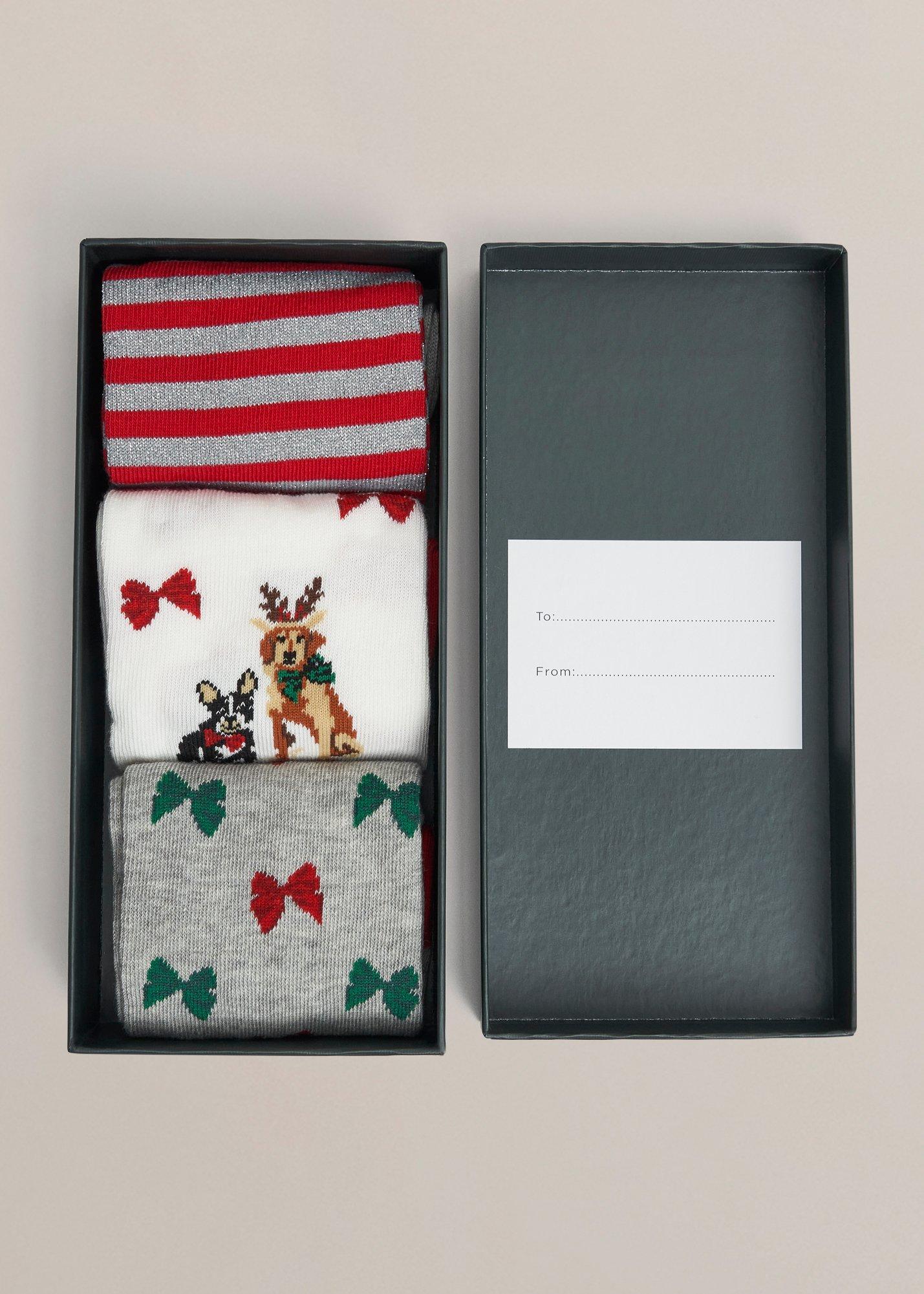 Festive Dog Sock Set, Red Multi, hi-res