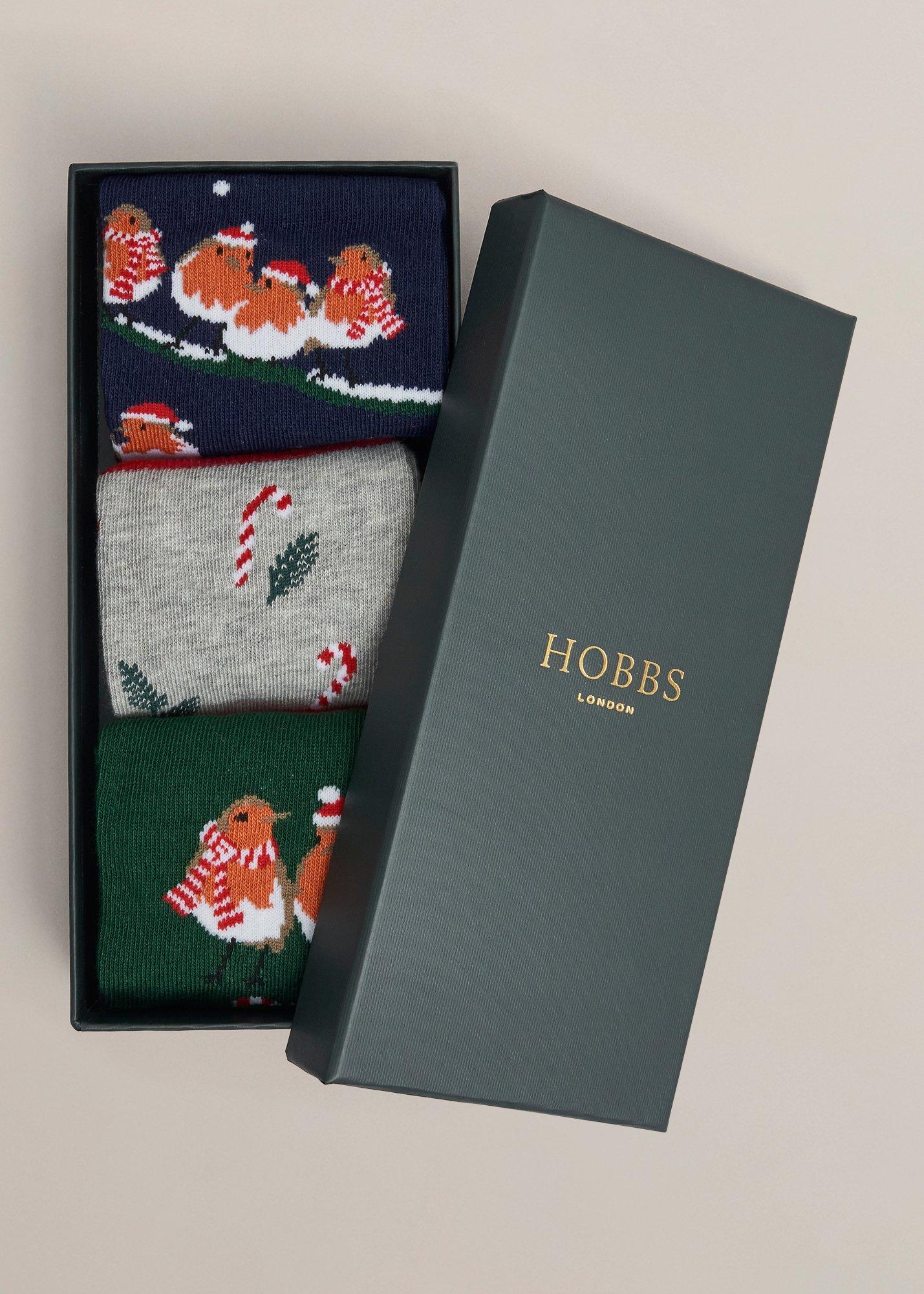 Festive Robin Sock Set, Red Multi, hi-res
