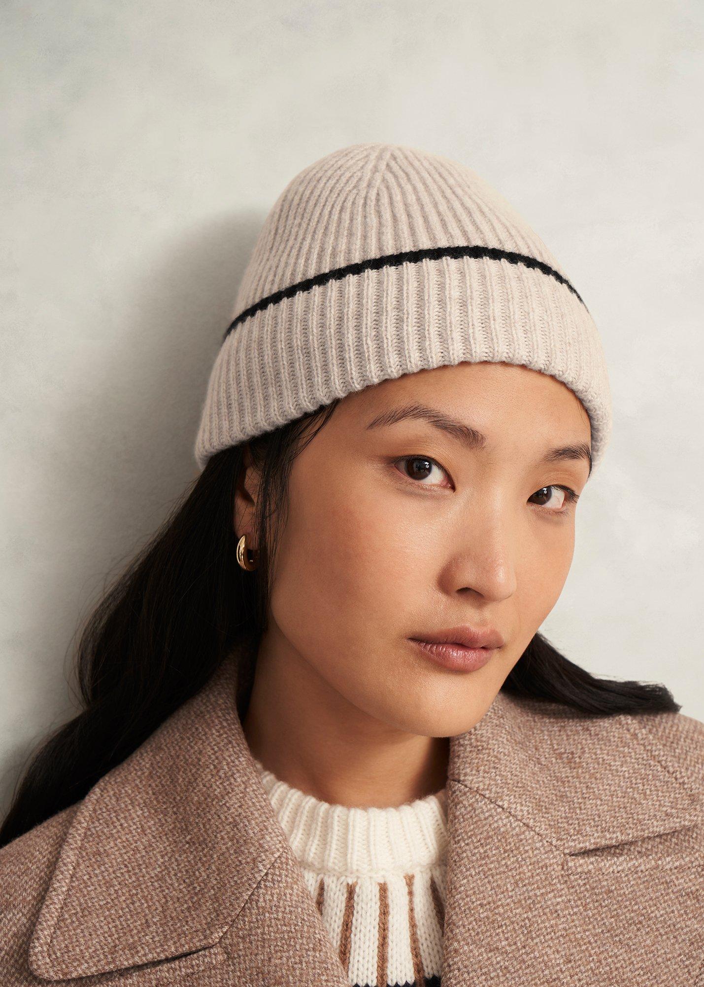 Acacia Wool Knit Hat, Beige Black, hi-res